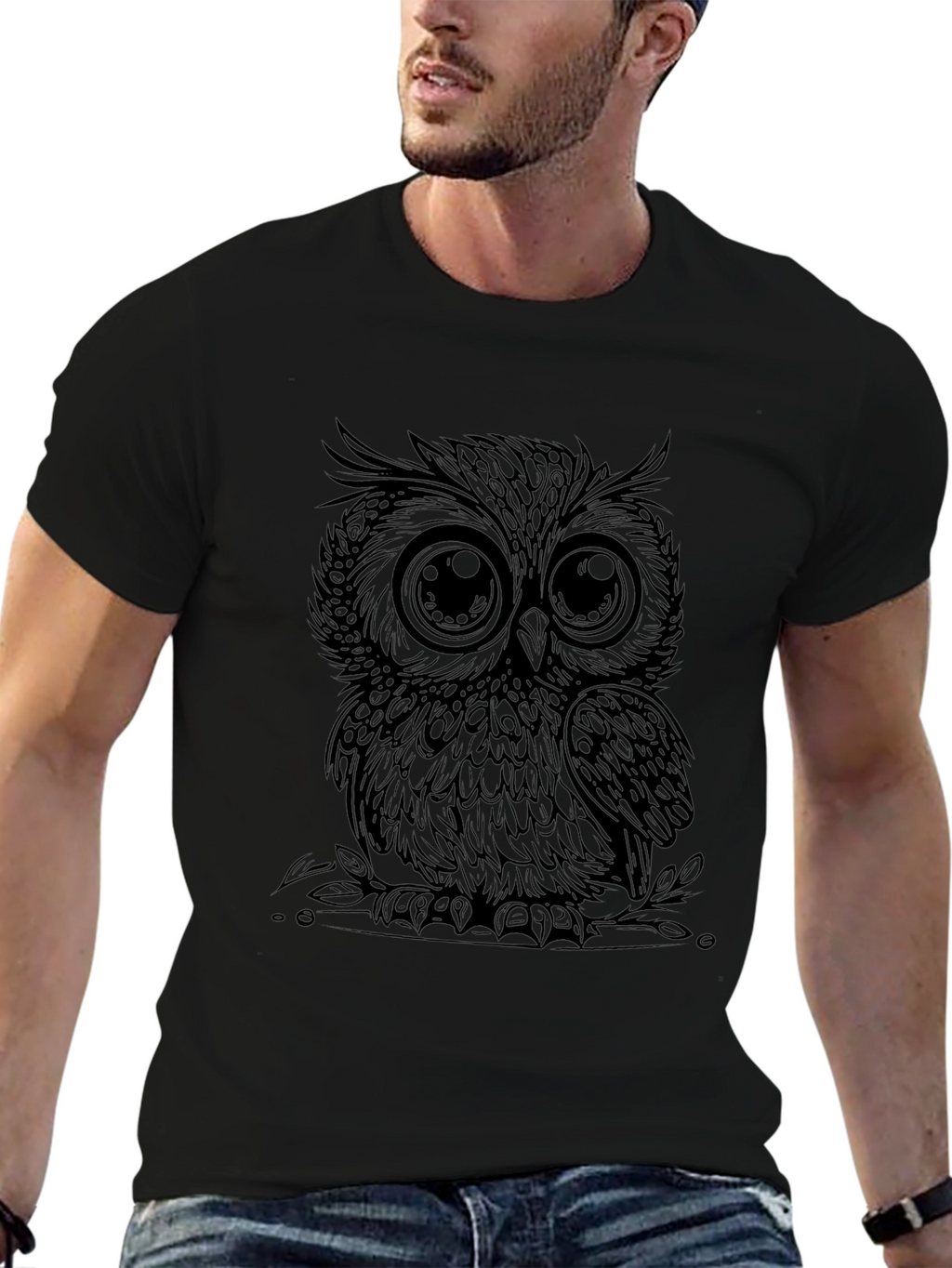 Mens Black Owl Graphic Tee