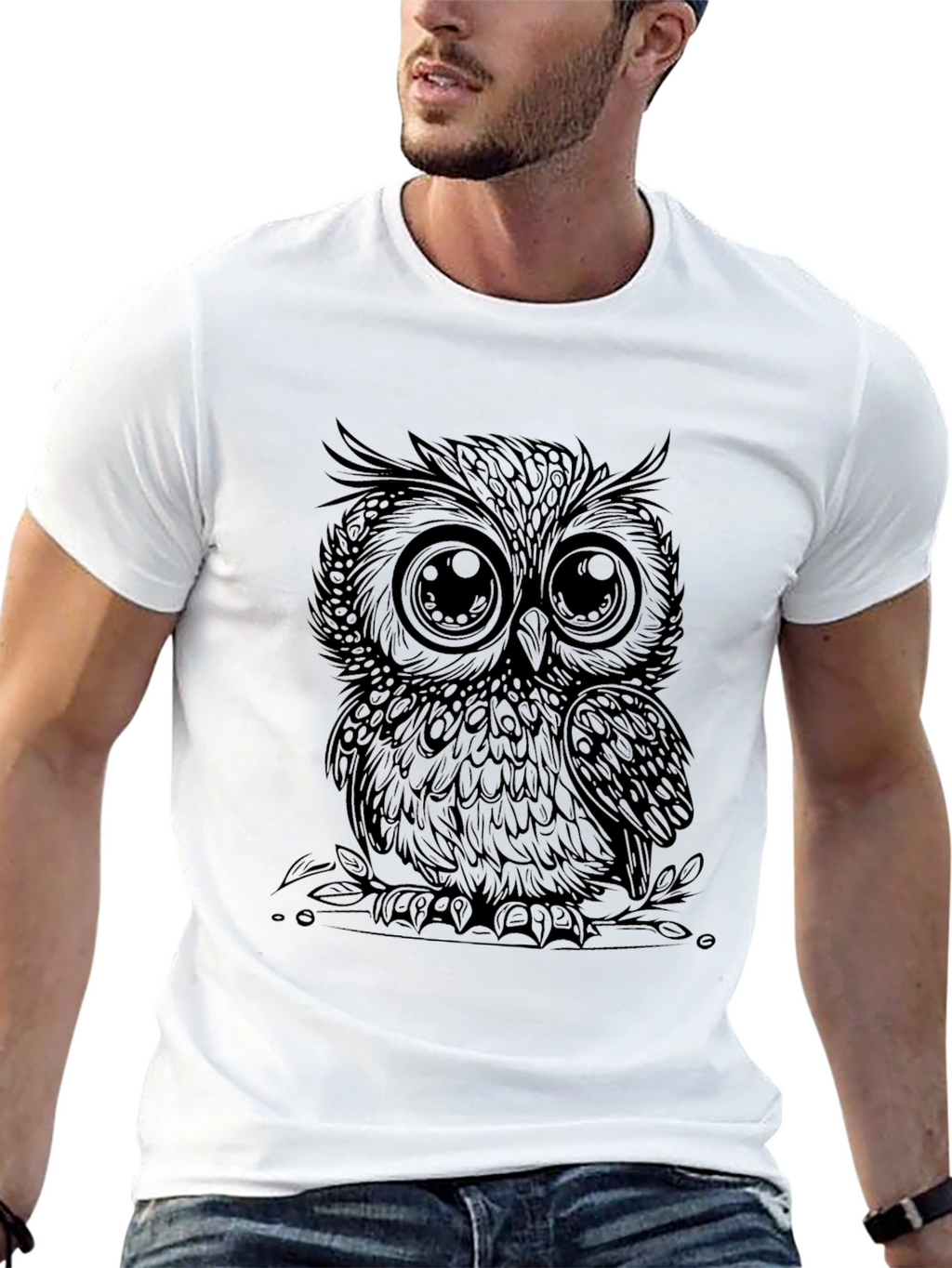 Mens Black Owl Graphic Tee