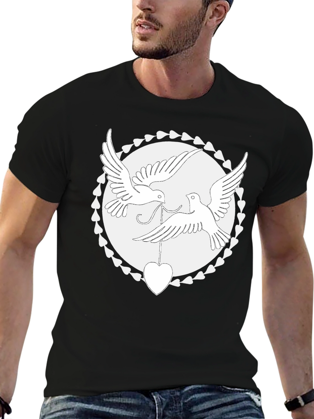 Love Birds Heart Graphic Tee - Black