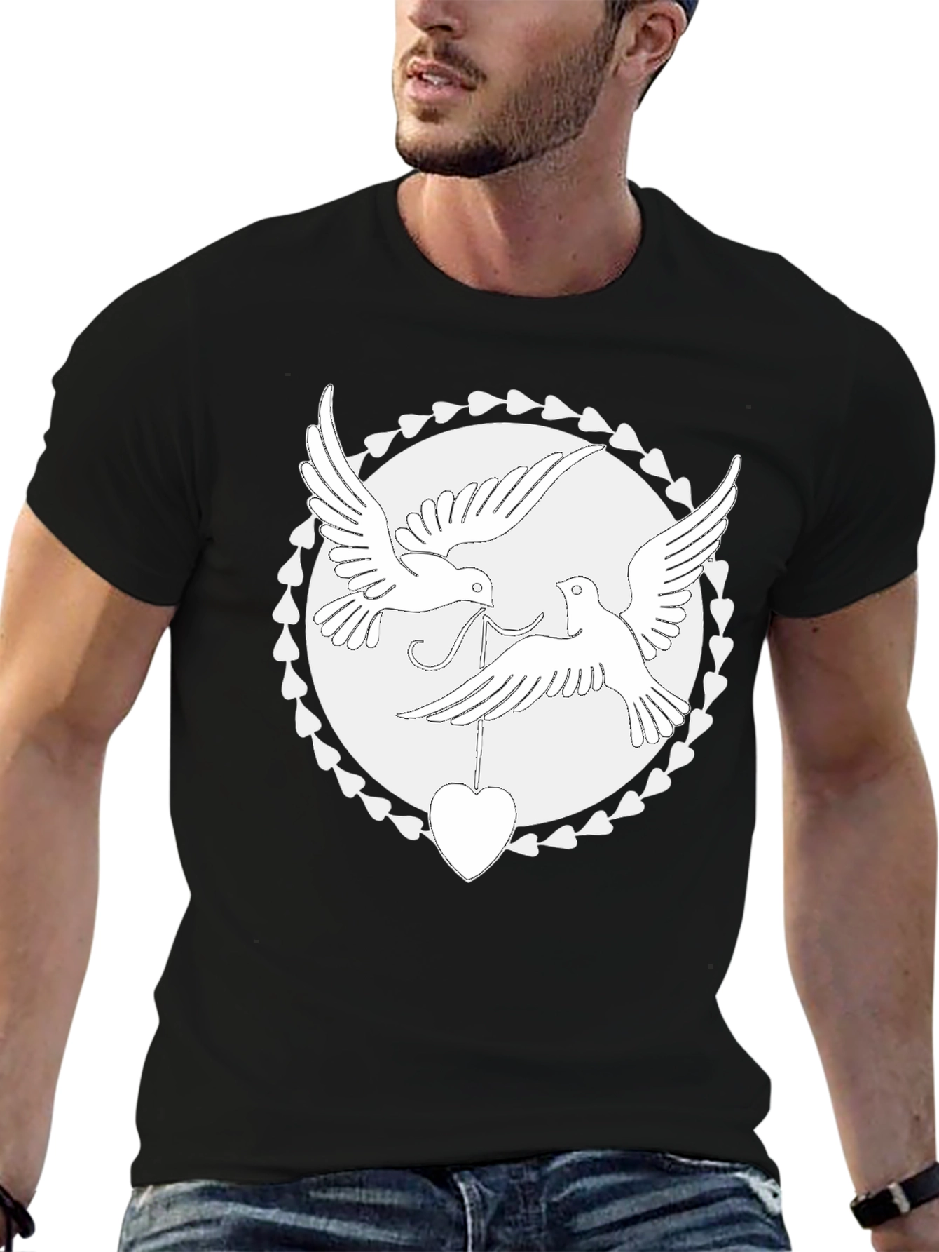 Love Birds Heart Graphic Tee - Black