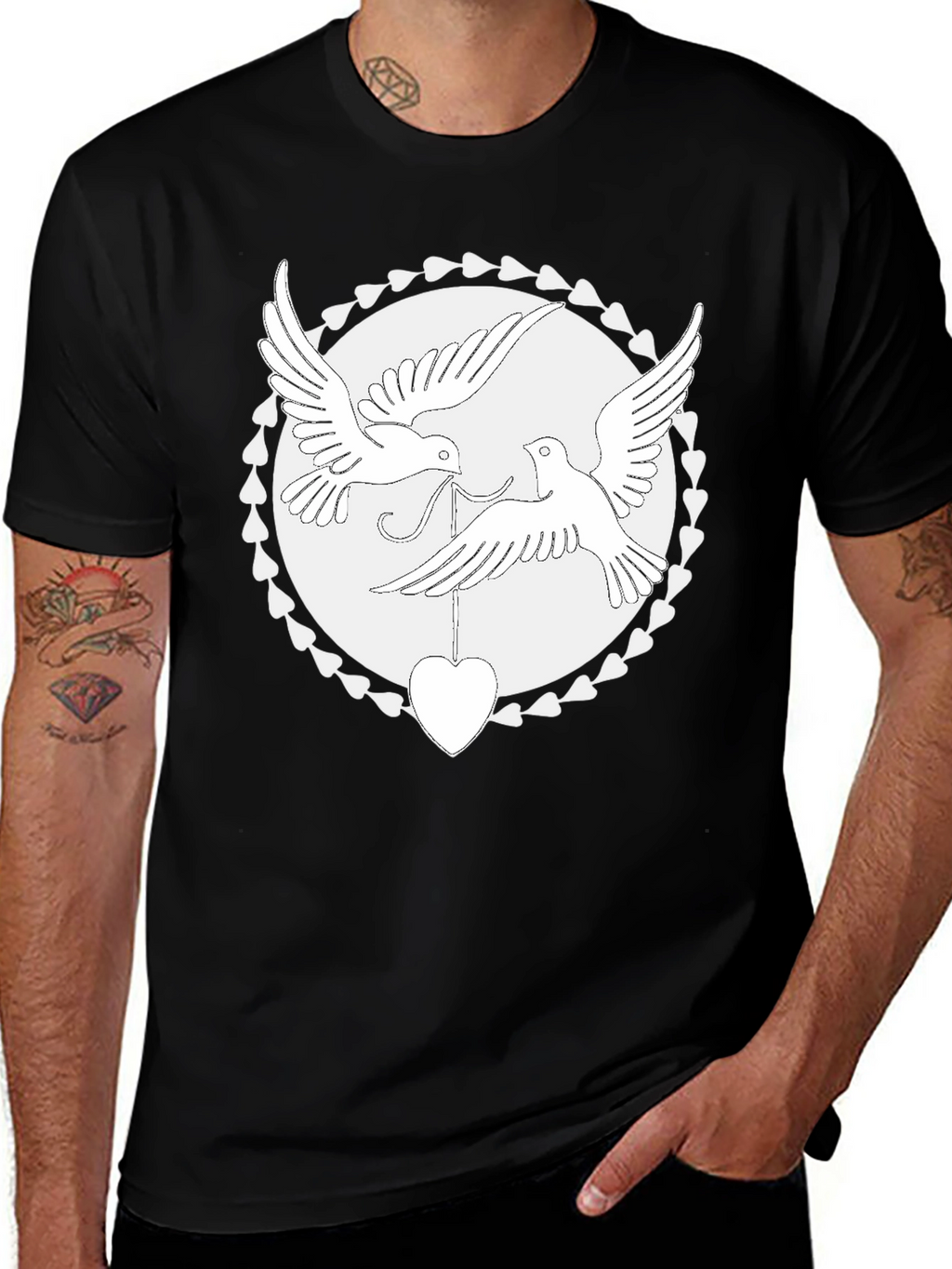 Love Birds Heart Graphic Tee - Black