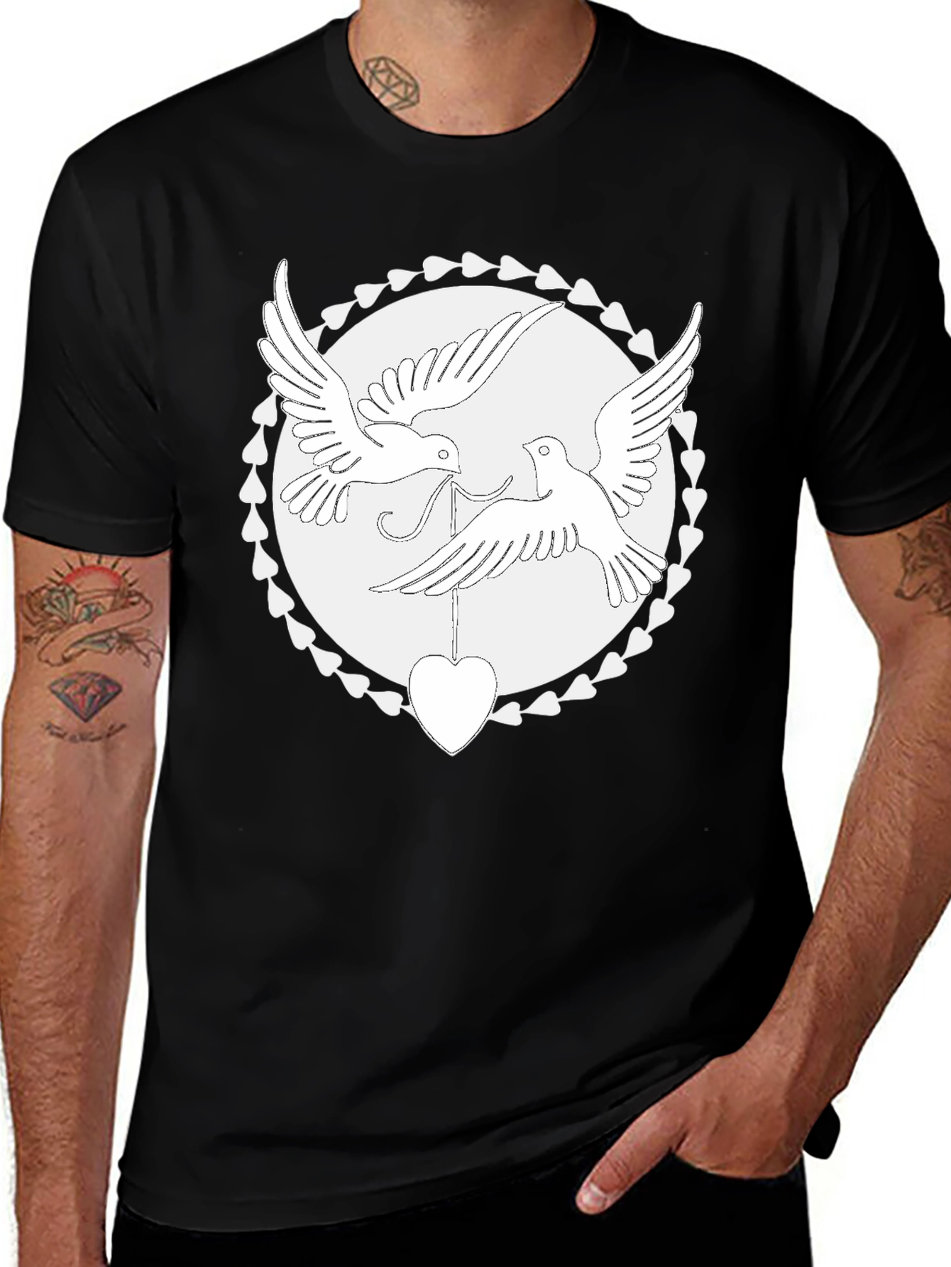 Love Birds Heart Graphic Tee - Black