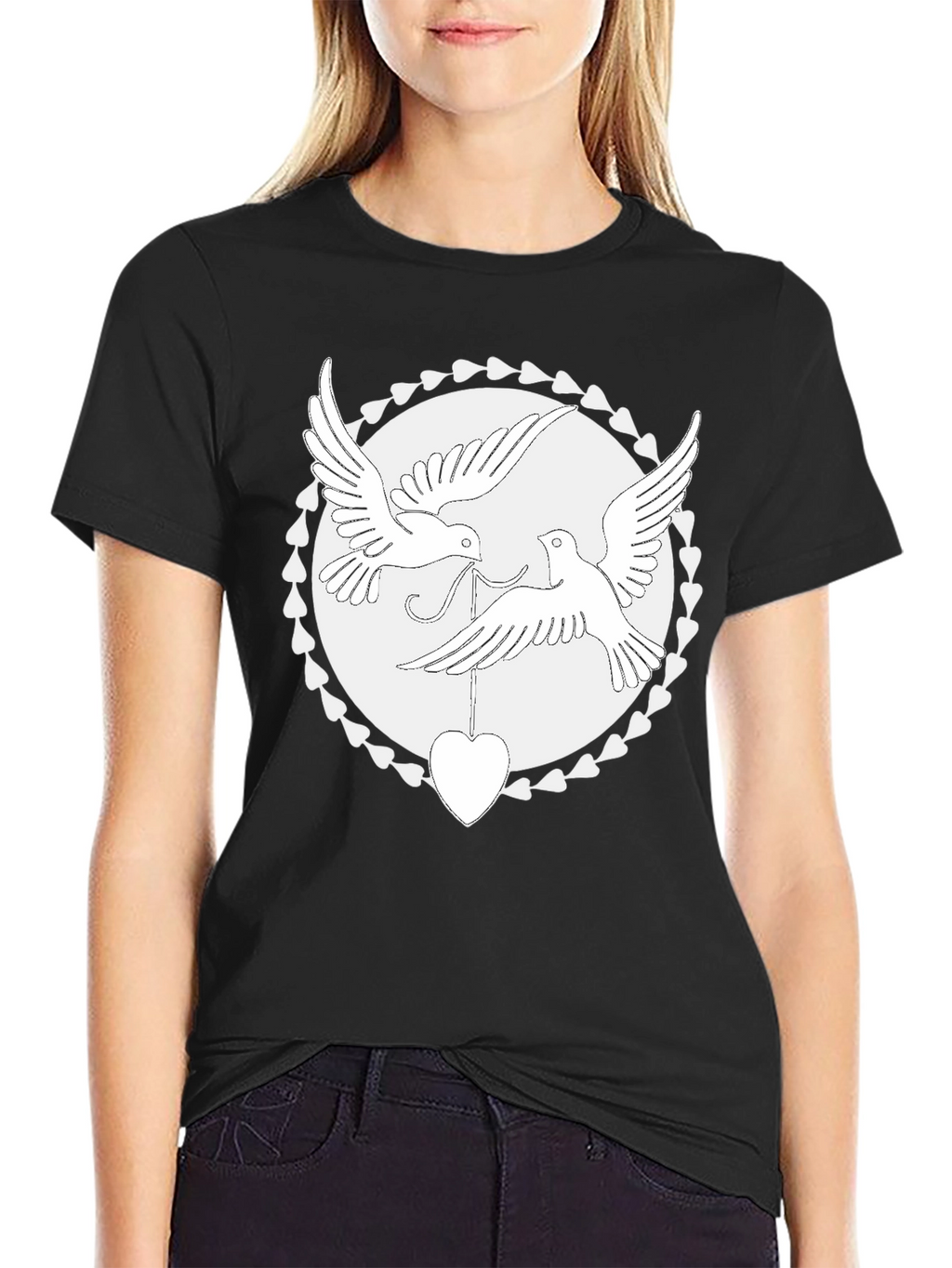 Love Birds Heart Graphic Tee - Black