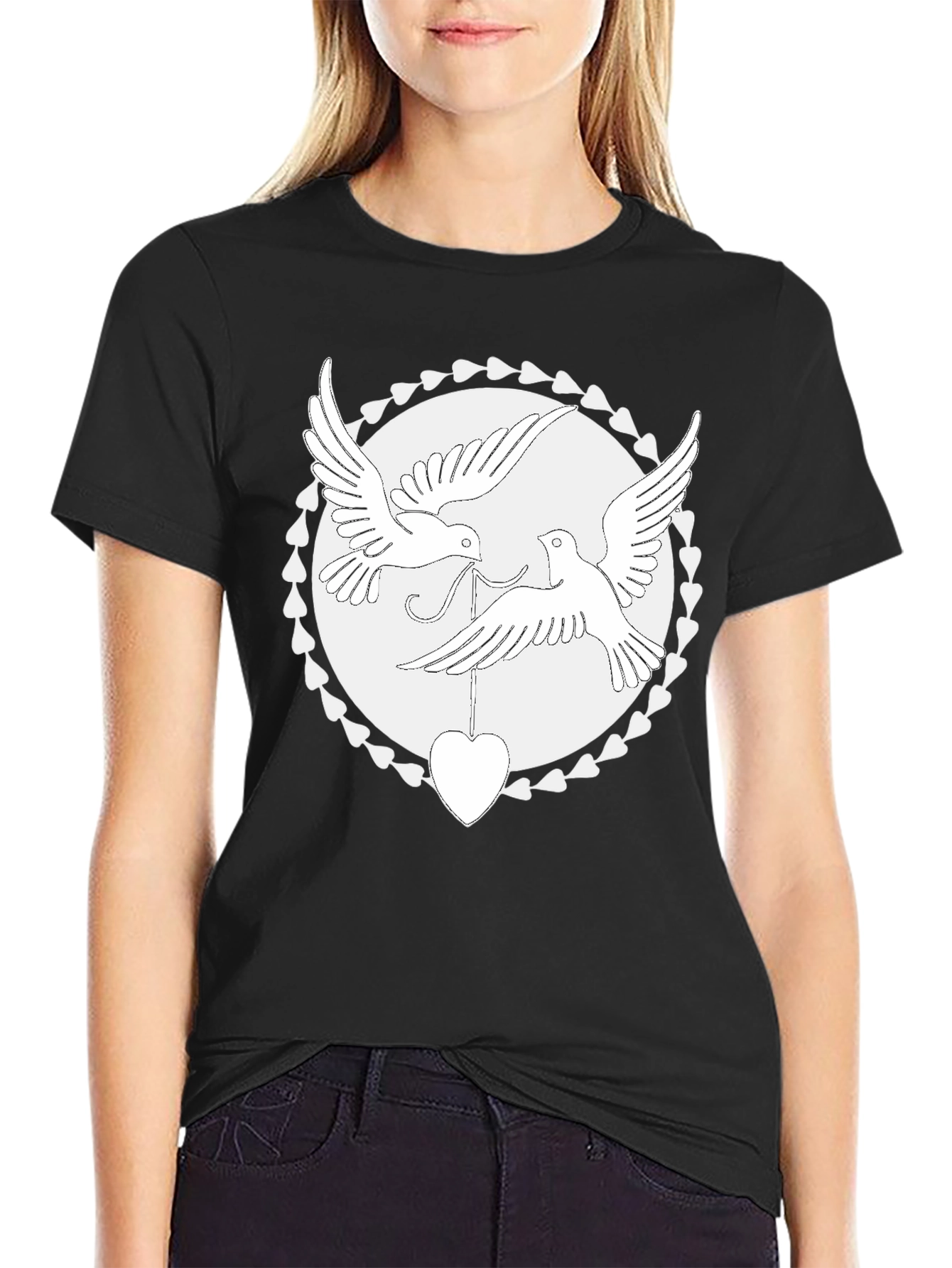 Love Birds Heart Graphic Tee - Black