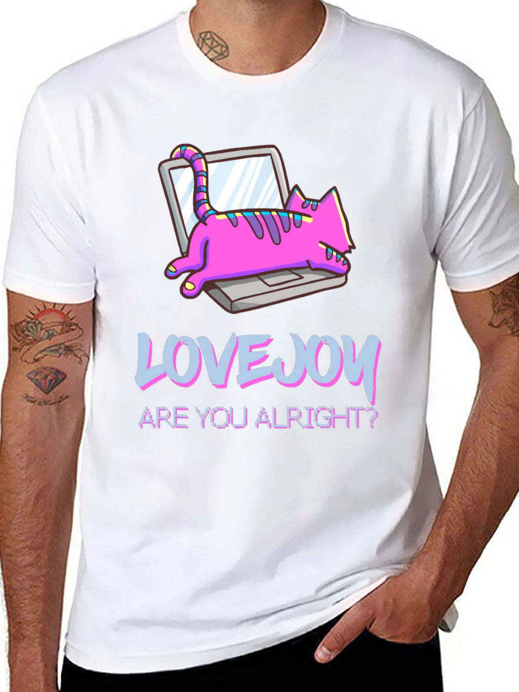 Lovejoy Cat Laptop Graphic Tee - Black