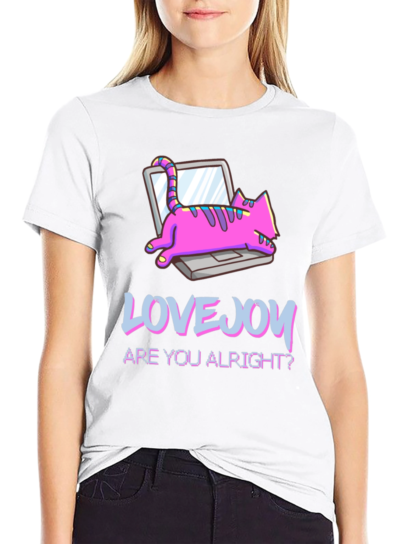 Lovejoy Cat Laptop Graphic Tee - Black