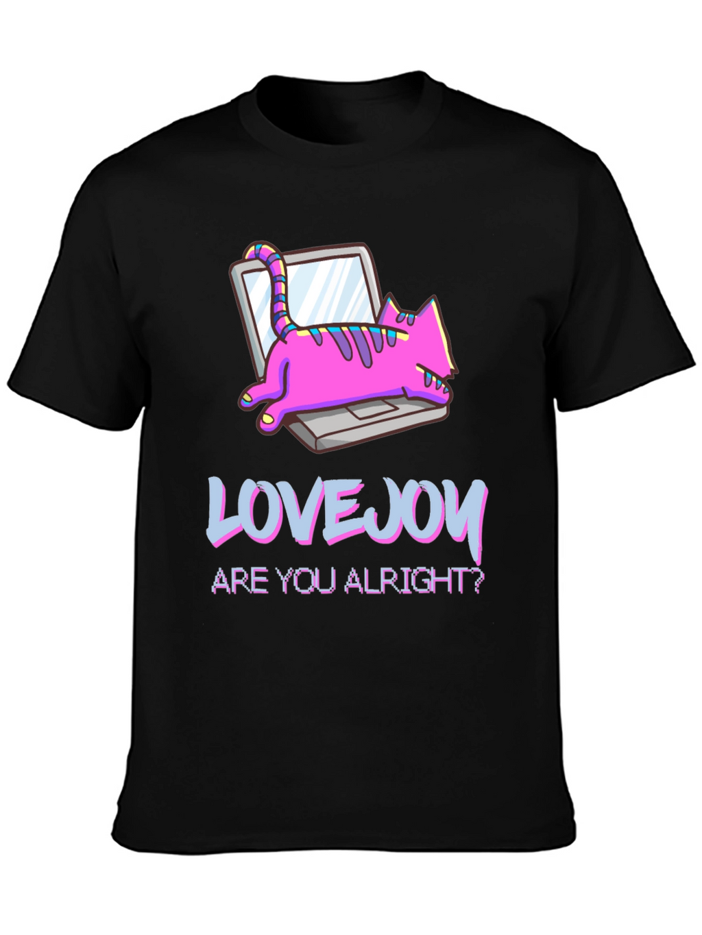 Lovejoy Cat Laptop Graphic Tee - Black