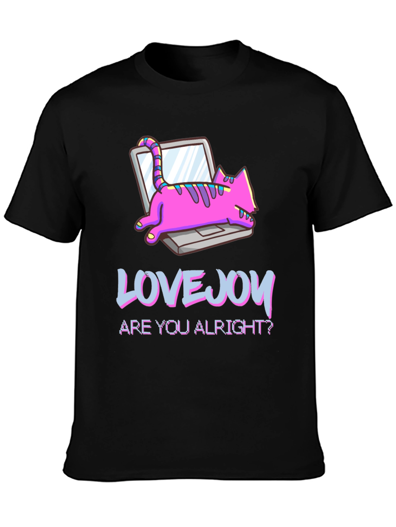 Lovejoy Cat Laptop Graphic Tee - Black