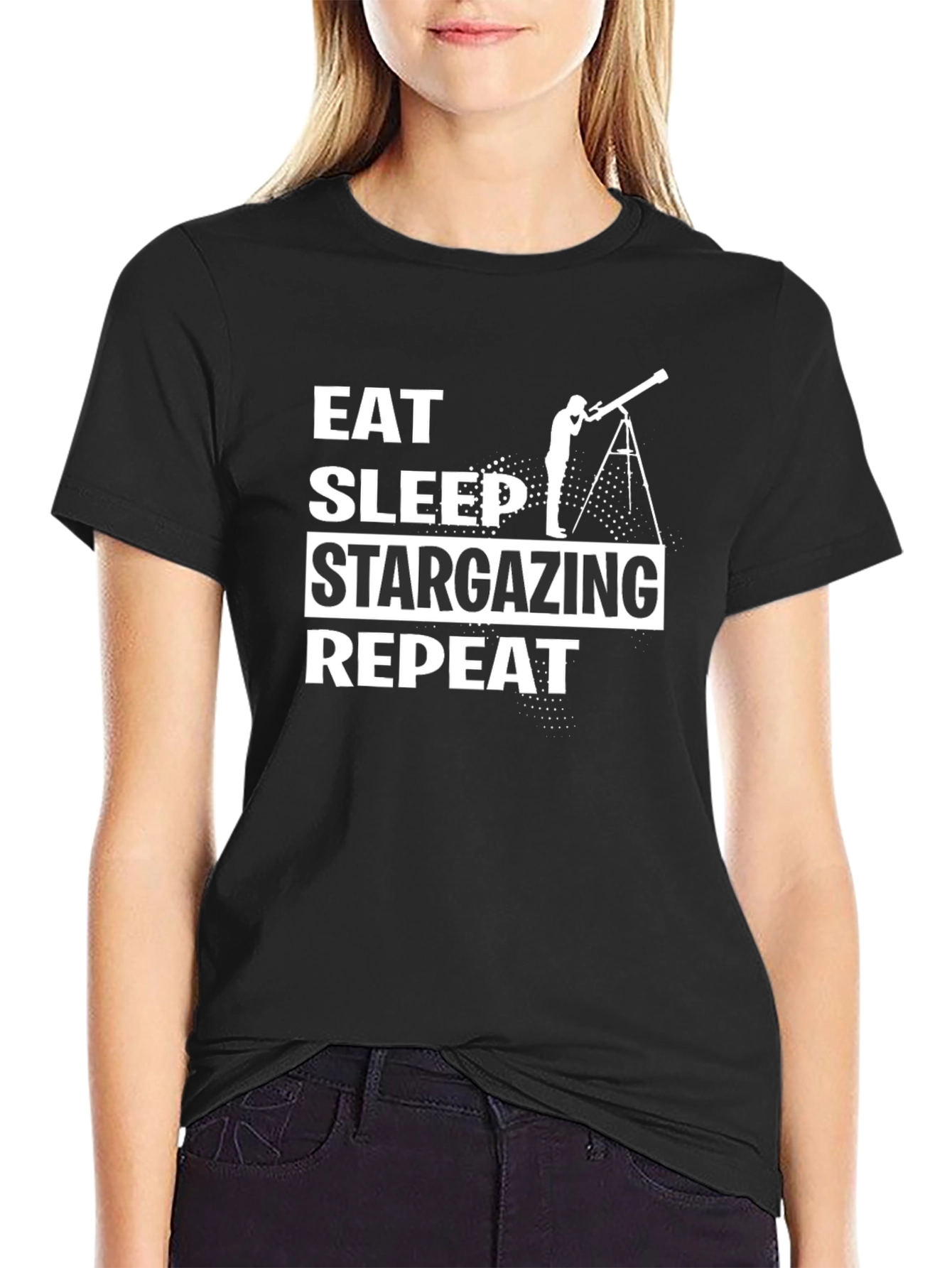 Eat Sleep Stargazing Repeat Black T-Shirt