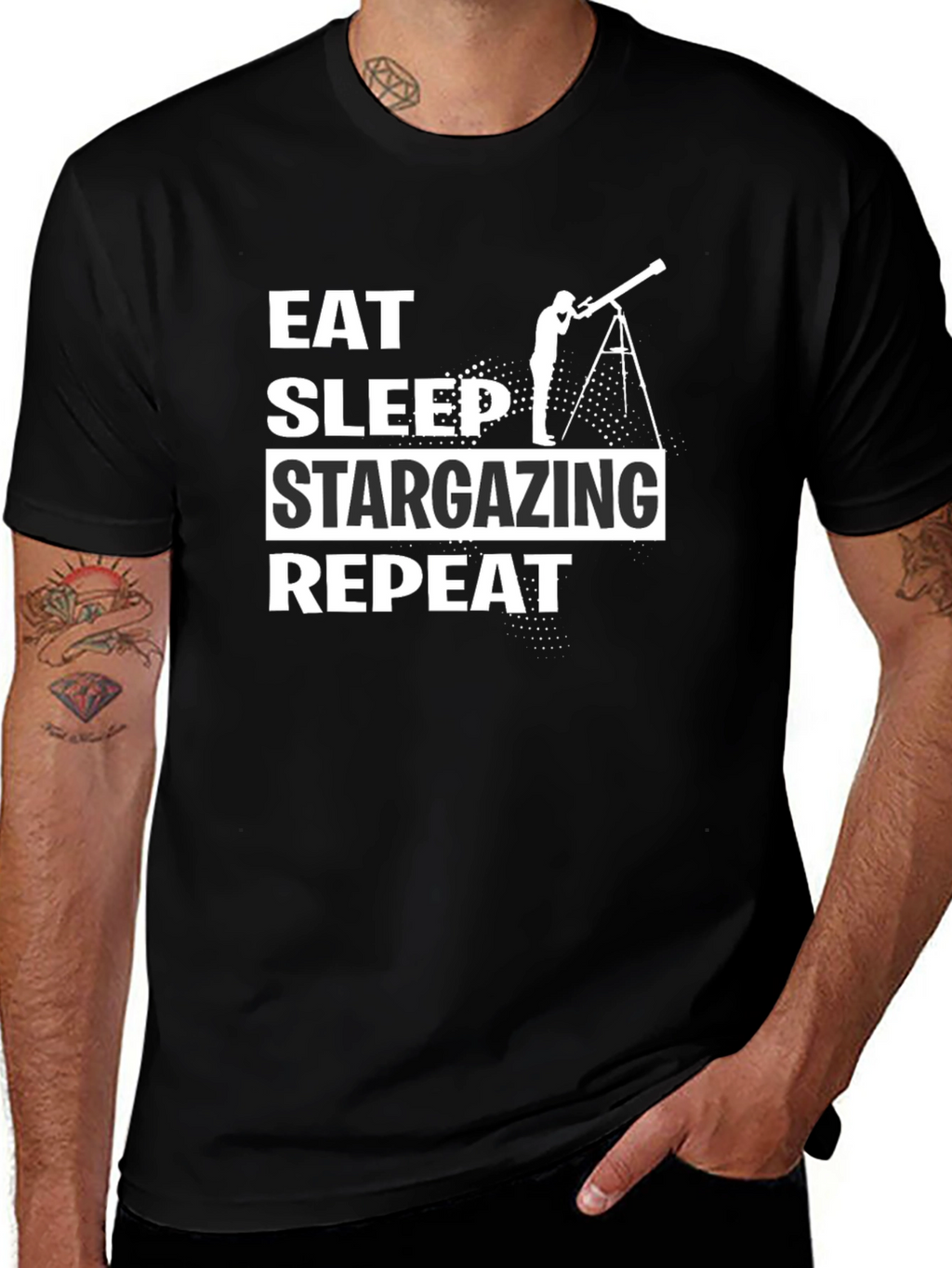 Eat Sleep Stargazing Repeat Black T-Shirt