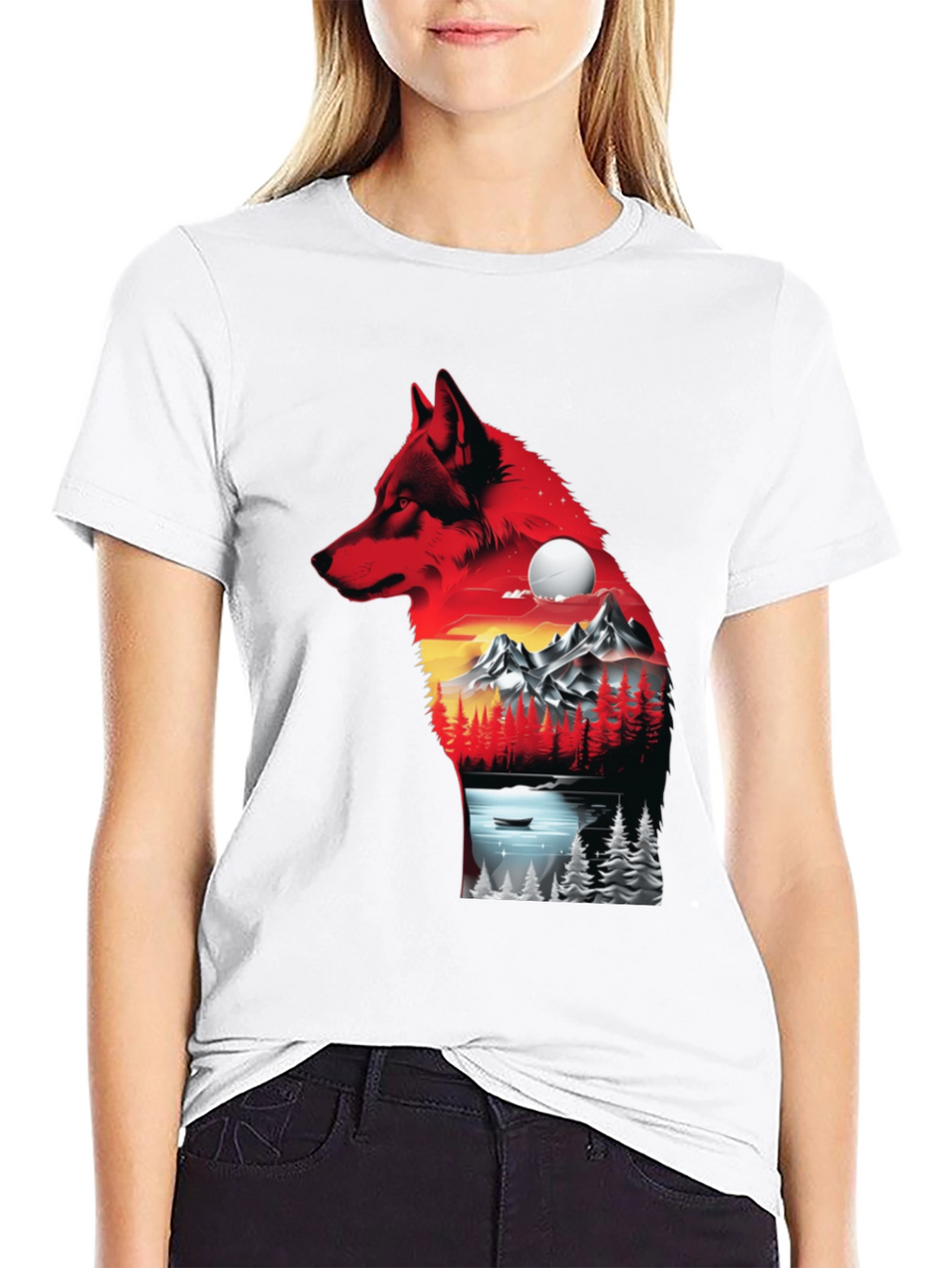 Wolf Landscape Graphic T-Shirt - Black