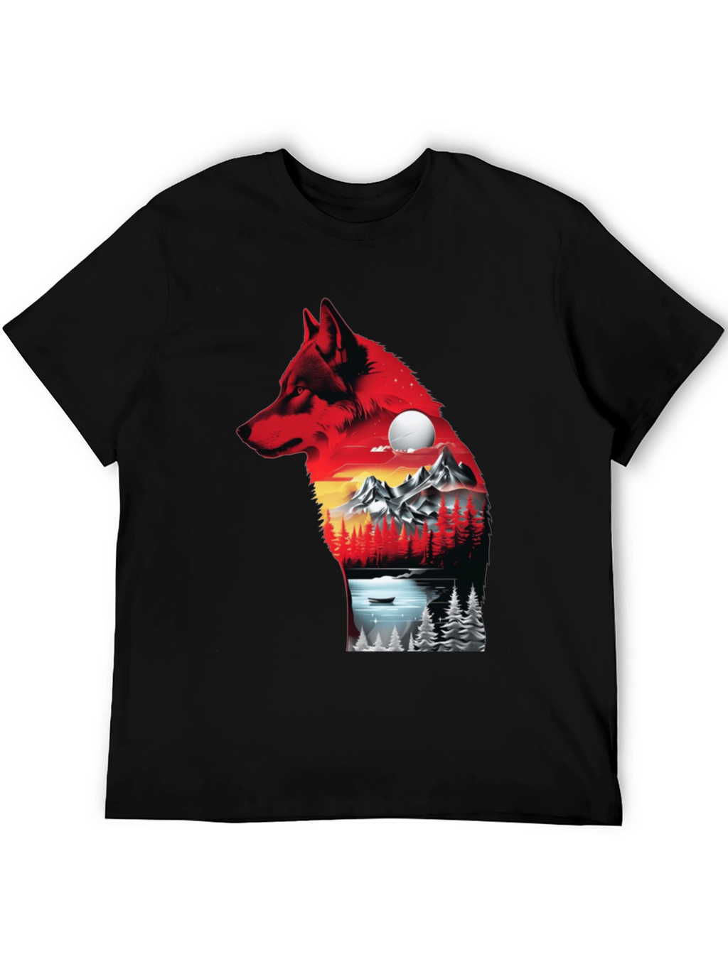 Wolf Landscape Graphic T-Shirt - Black