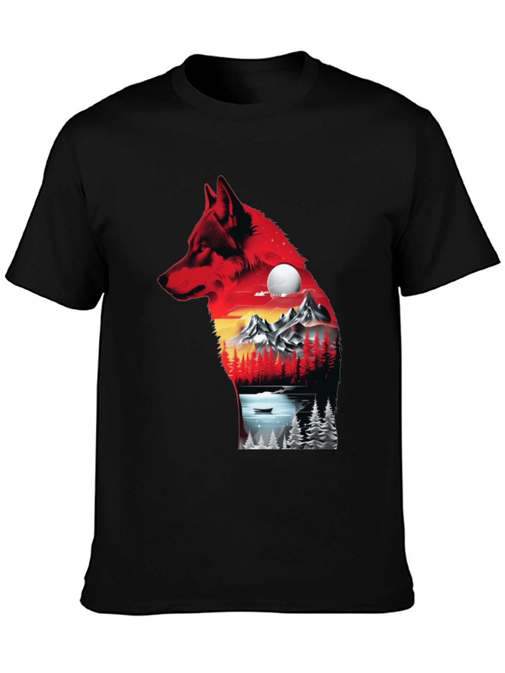 Wolf Landscape Graphic T-Shirt - Black