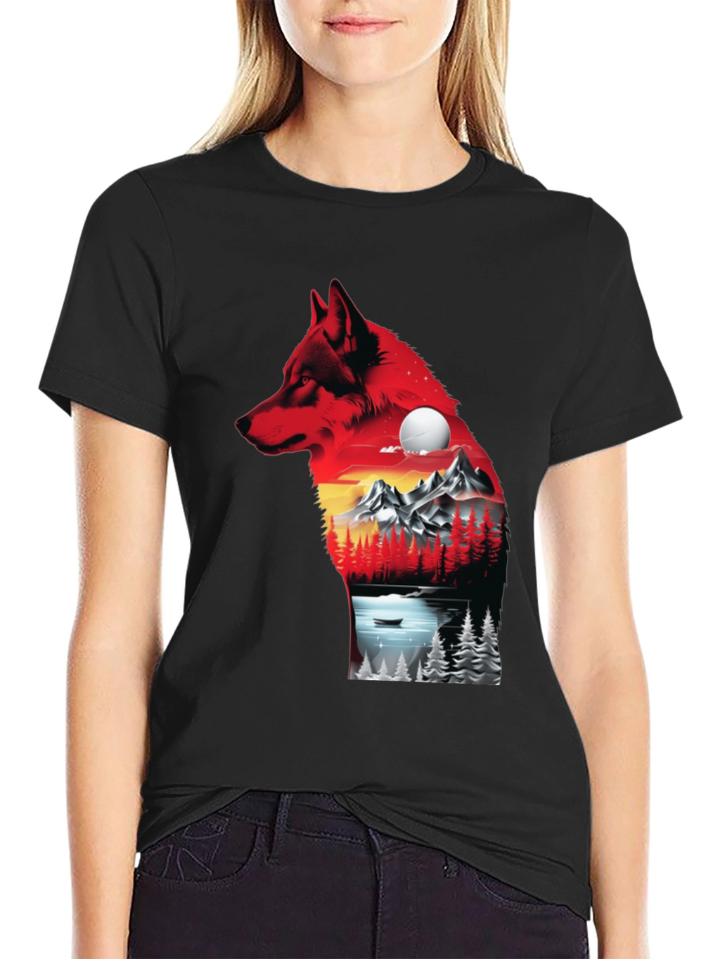 Wolf Landscape Graphic T-Shirt - Black