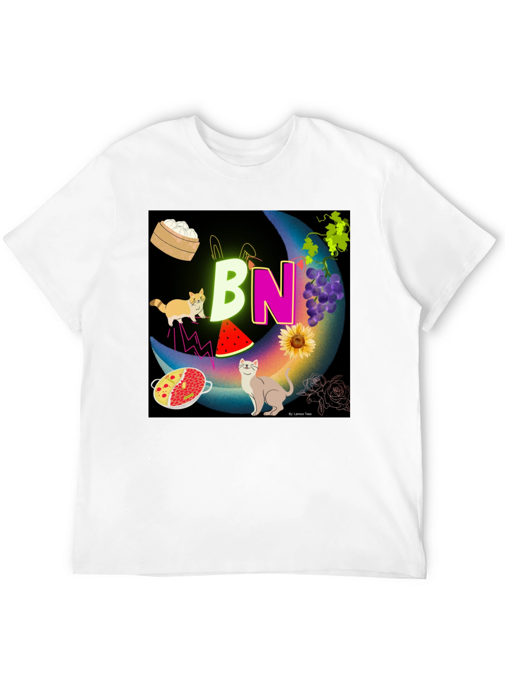 Novelty Graphic T-Shirt: BN Moon with Cats and Food