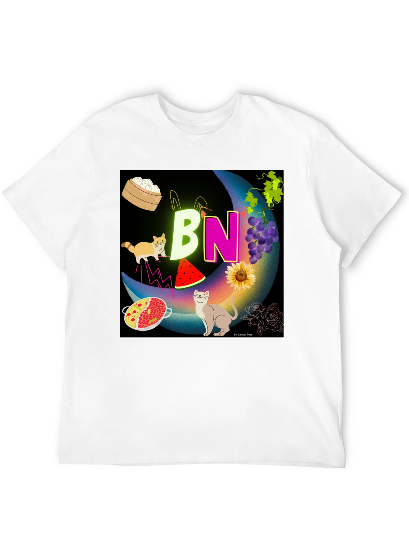 Novelty Graphic T-Shirt: BN Moon with Cats and Food