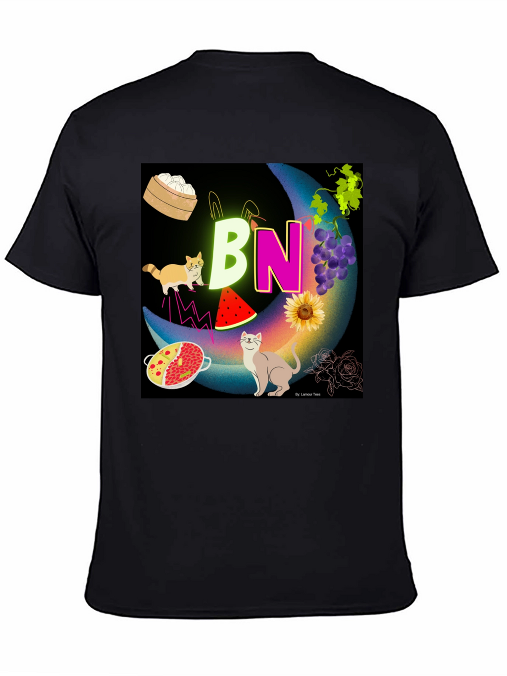 Novelty Graphic T-Shirt: BN Moon with Cats and Food