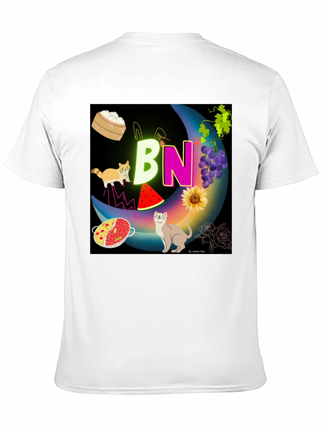 Novelty Graphic T-Shirt: BN Moon with Cats and Food