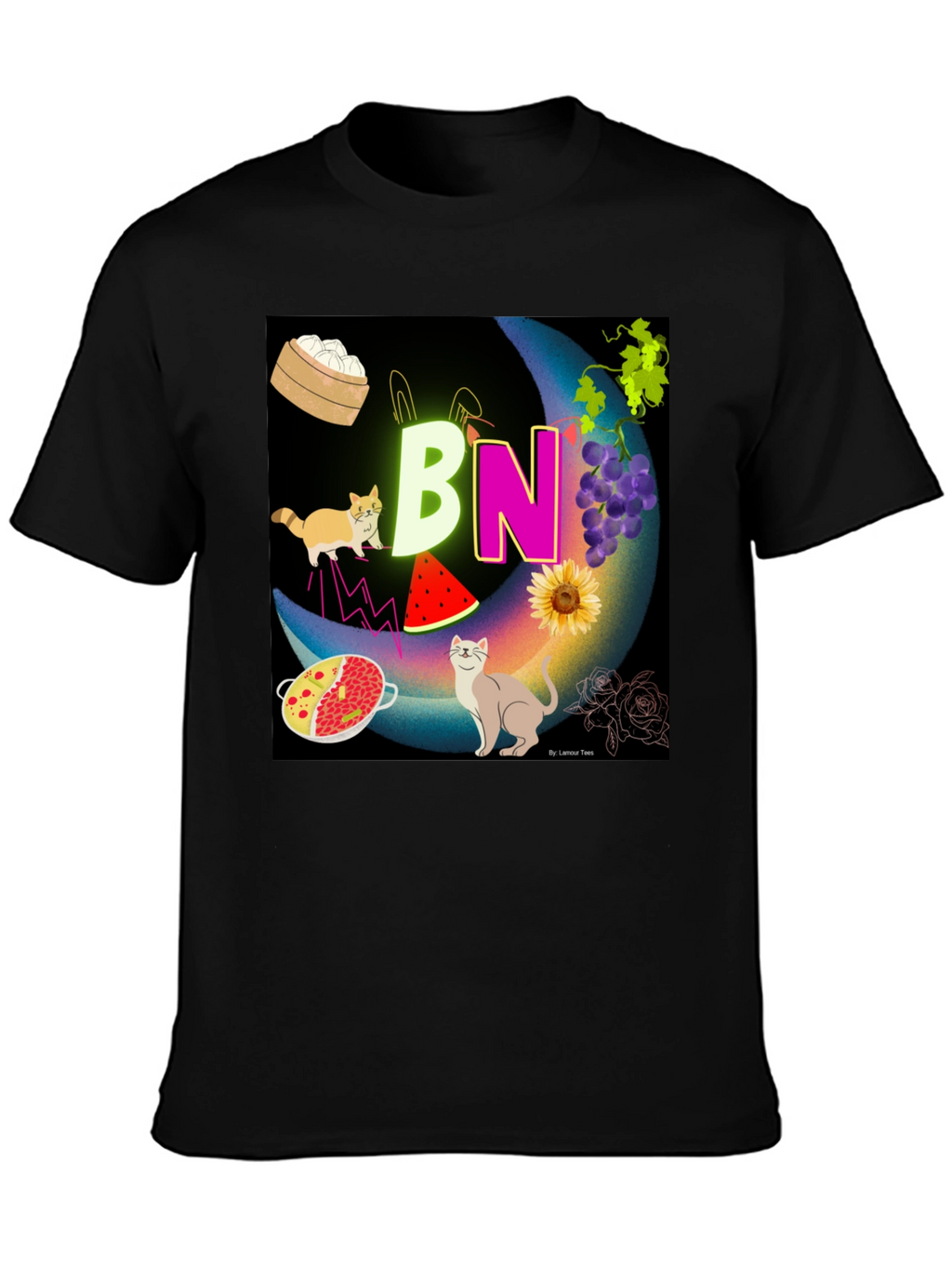 Novelty Graphic T-Shirt: BN Moon with Cats and Food