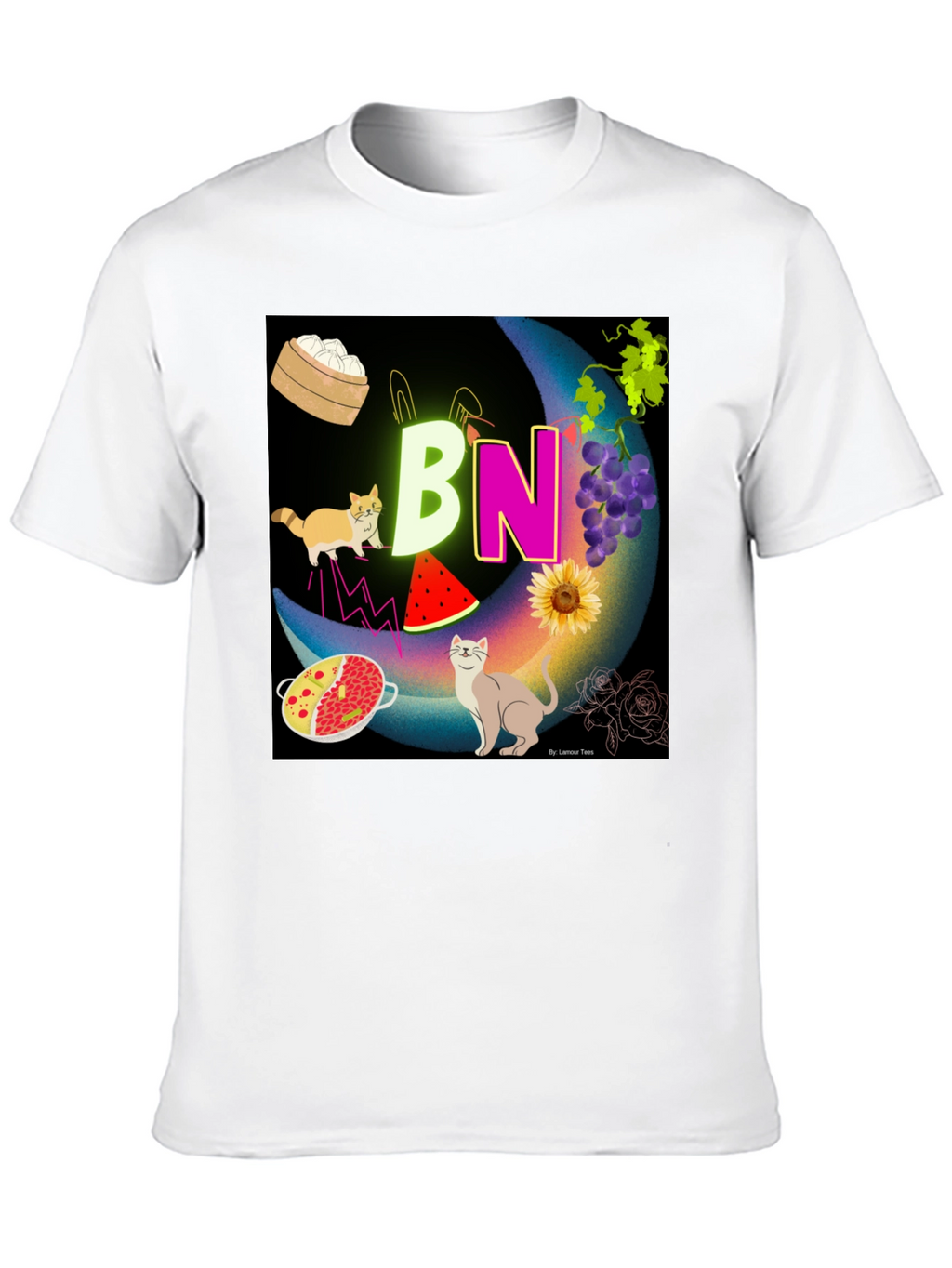 Novelty Graphic T-Shirt: BN Moon with Cats and Food
