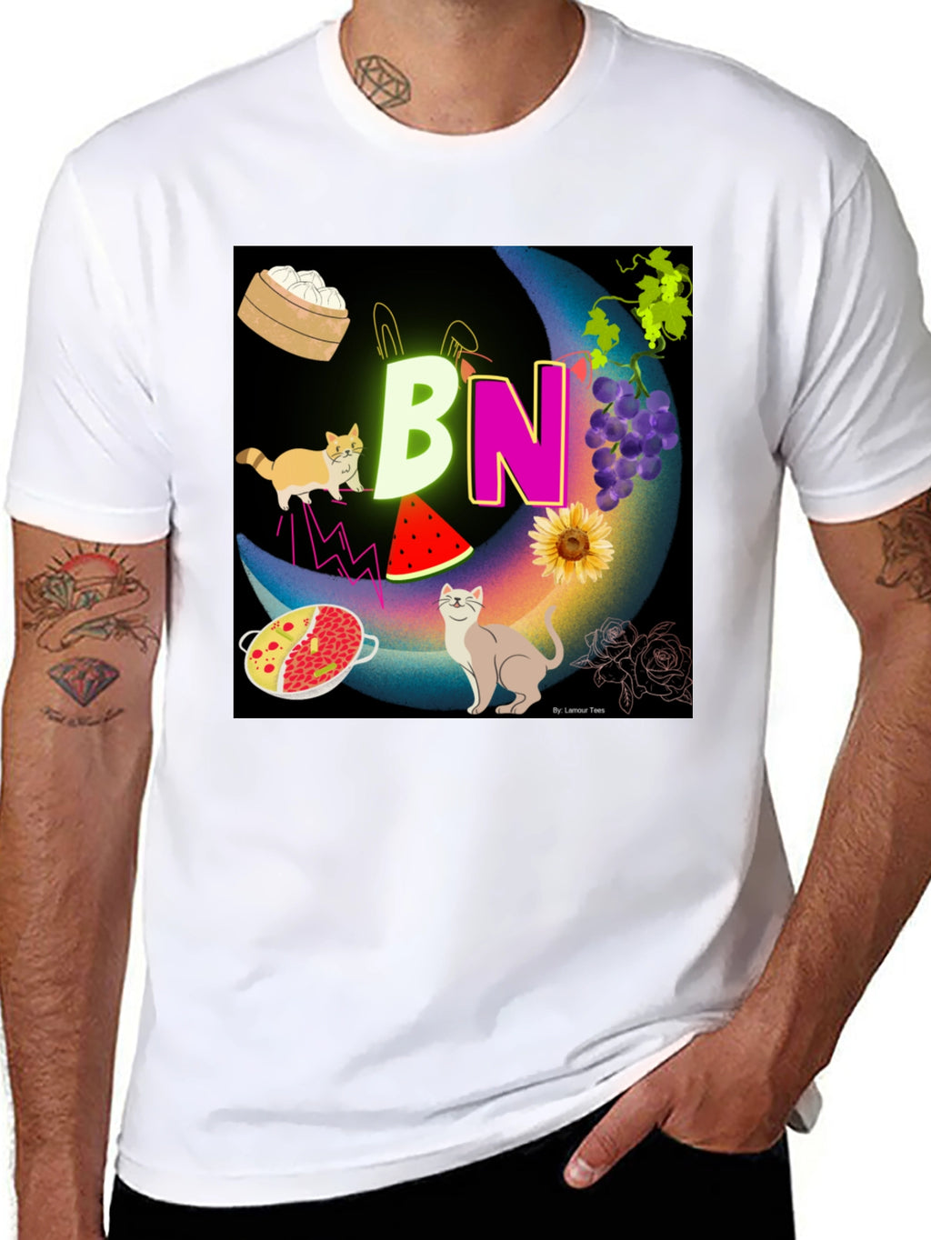 Novelty Graphic T-Shirt: BN Moon with Cats and Food