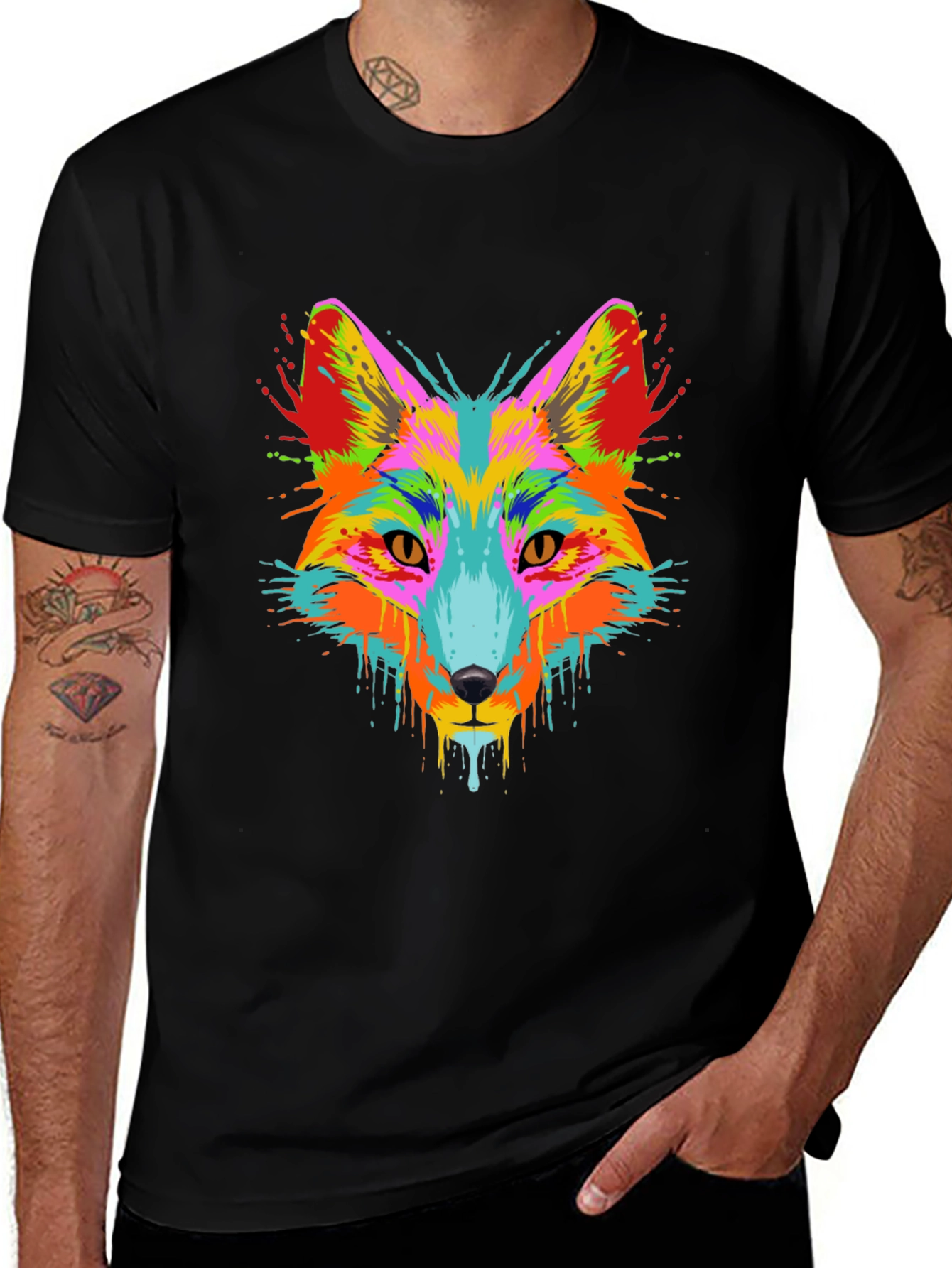 Vibrant Fox Graphic Tee - Mens Black T-Shirt