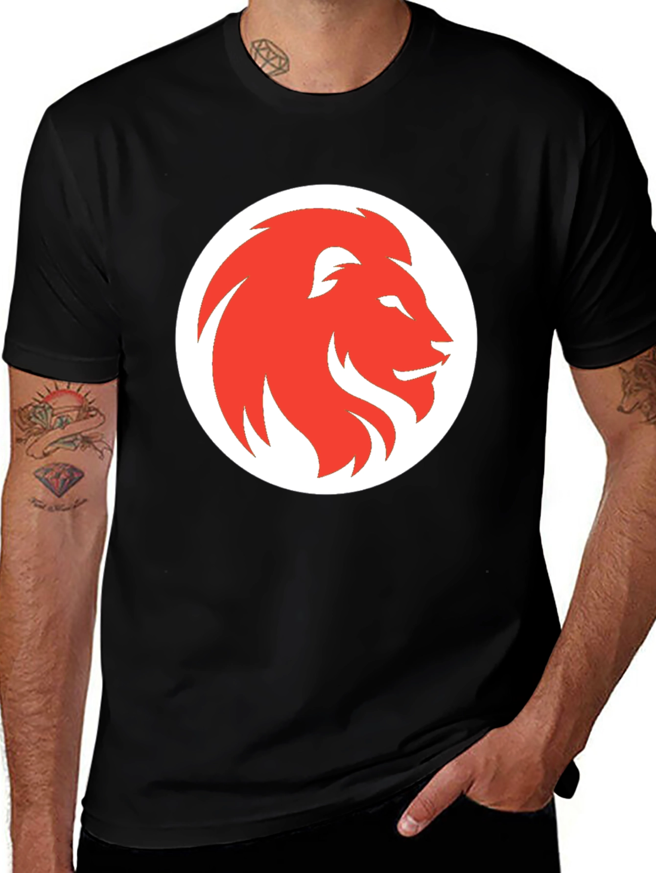 Lion Graphic Print Mens Black T-Shirt