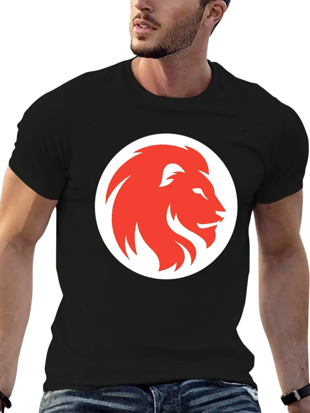 Lion Graphic Print Mens Black T-Shirt