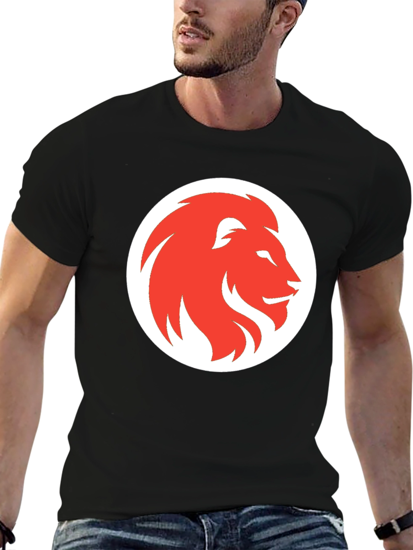 Lion Graphic Print Mens Black T-Shirt