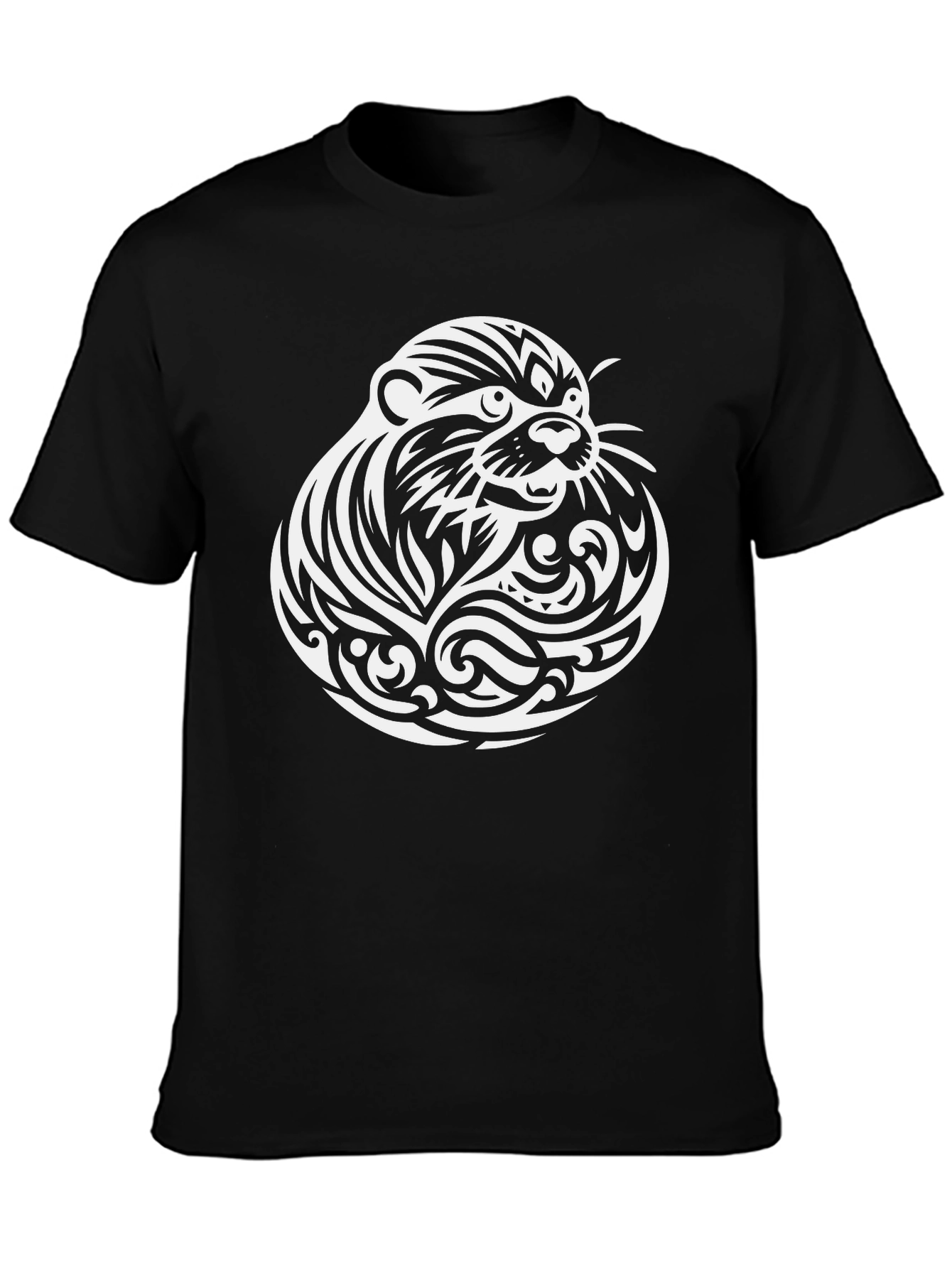 Otter Tribal Tattoo T-Shirt - Black