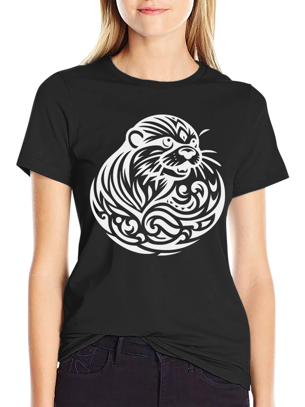 Otter Tribal Tattoo T-Shirt - Black