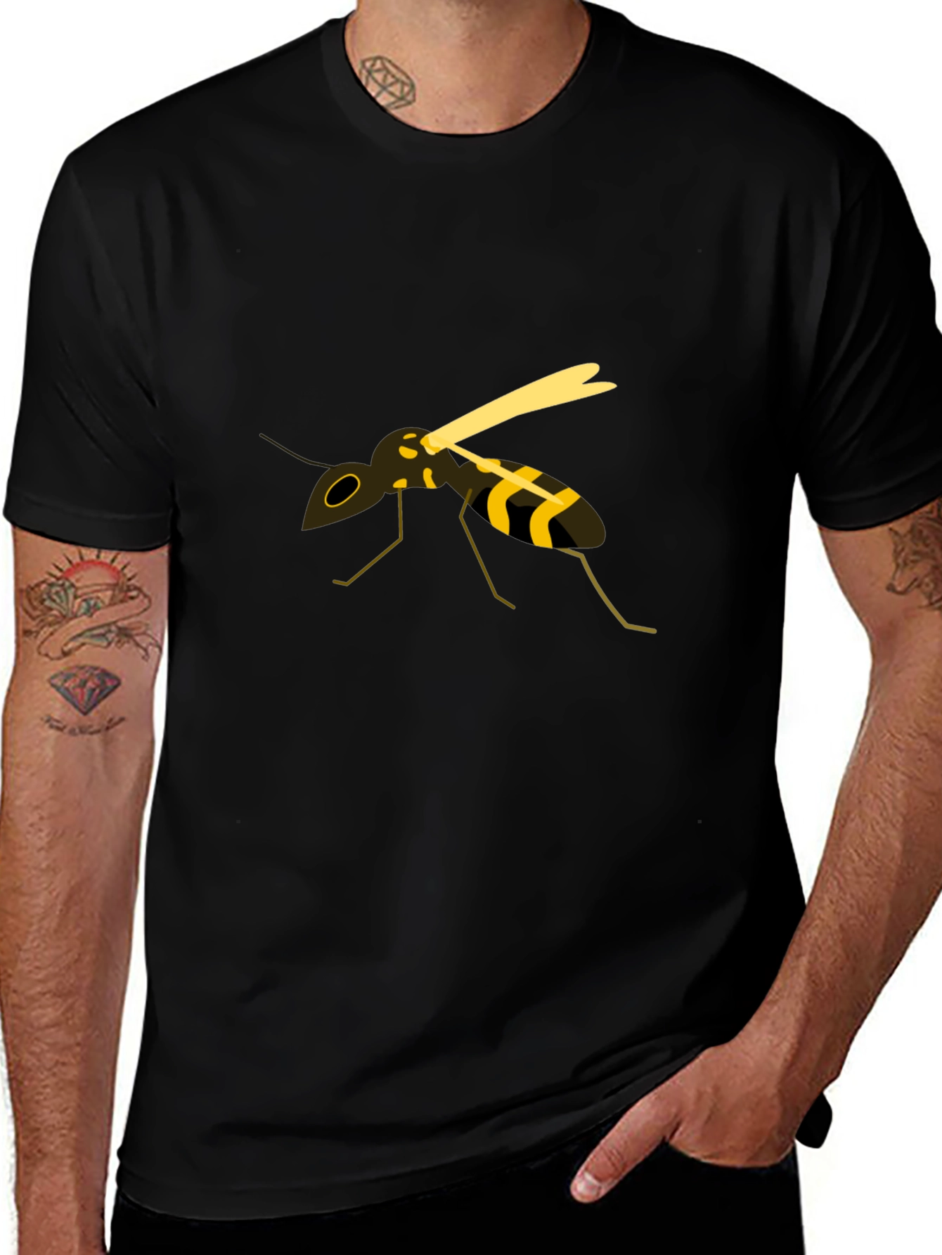 Wasp Graphic Tee - Black Cotton Casual Top
