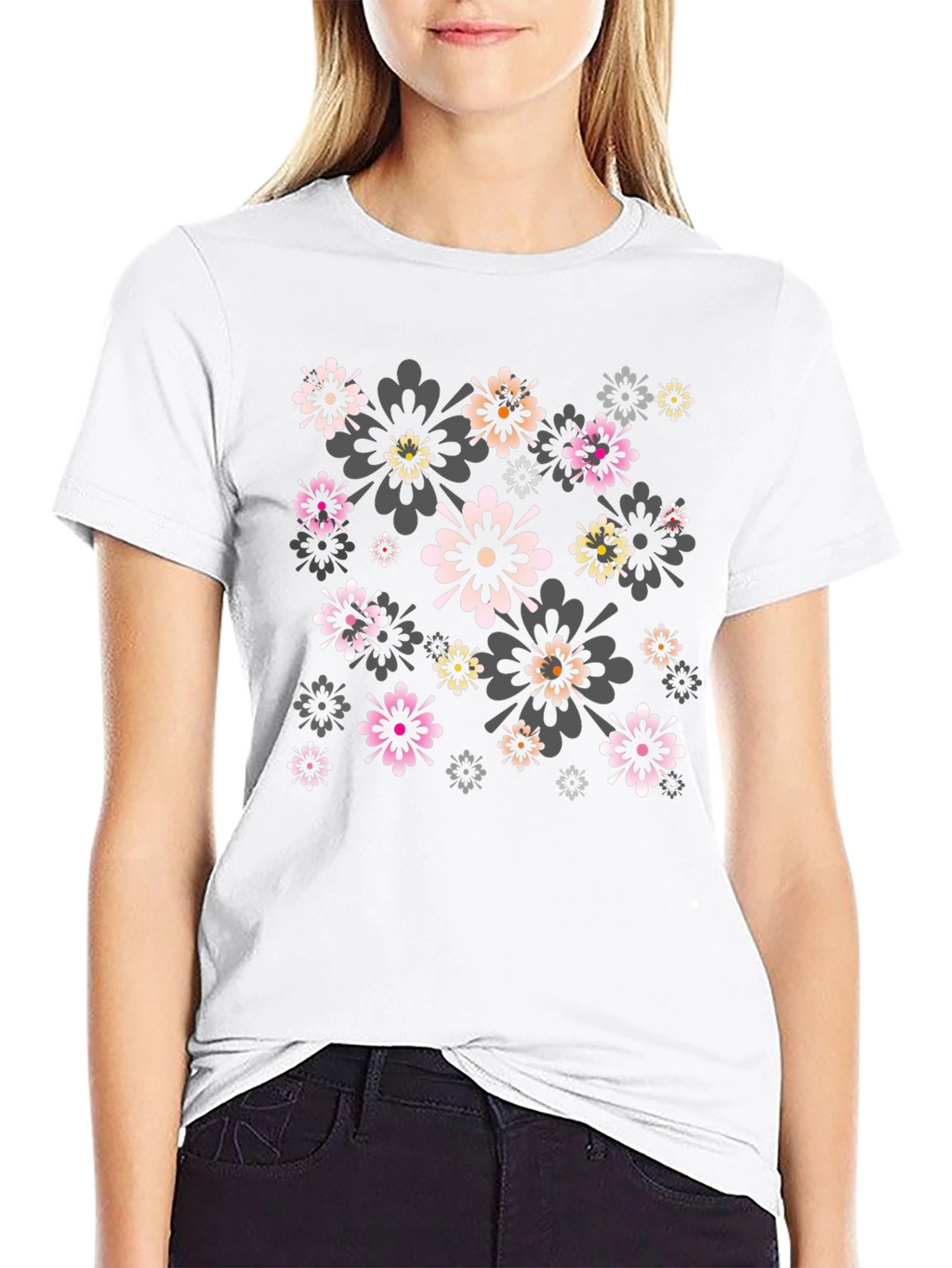 Floral Print Black Tee - Stylish Comfort