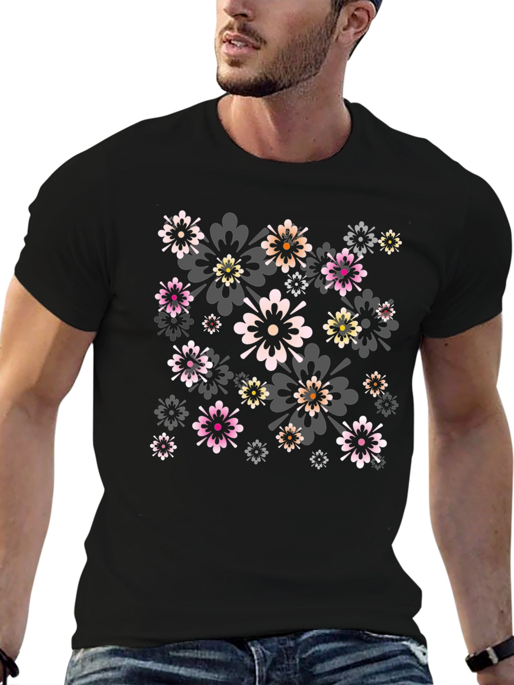 Floral Print Black Tee - Stylish Comfort