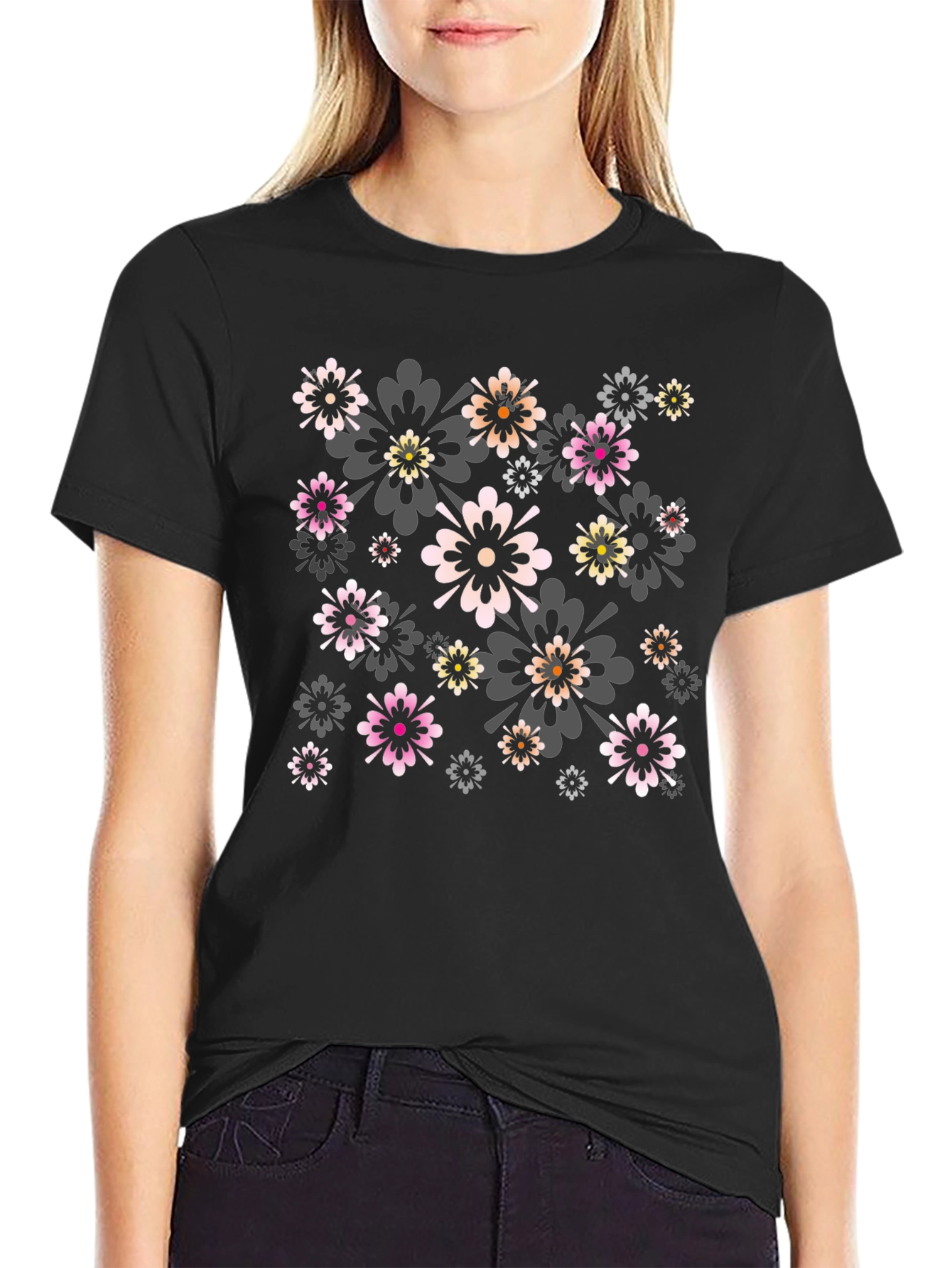 Floral Print Black Tee - Stylish Comfort