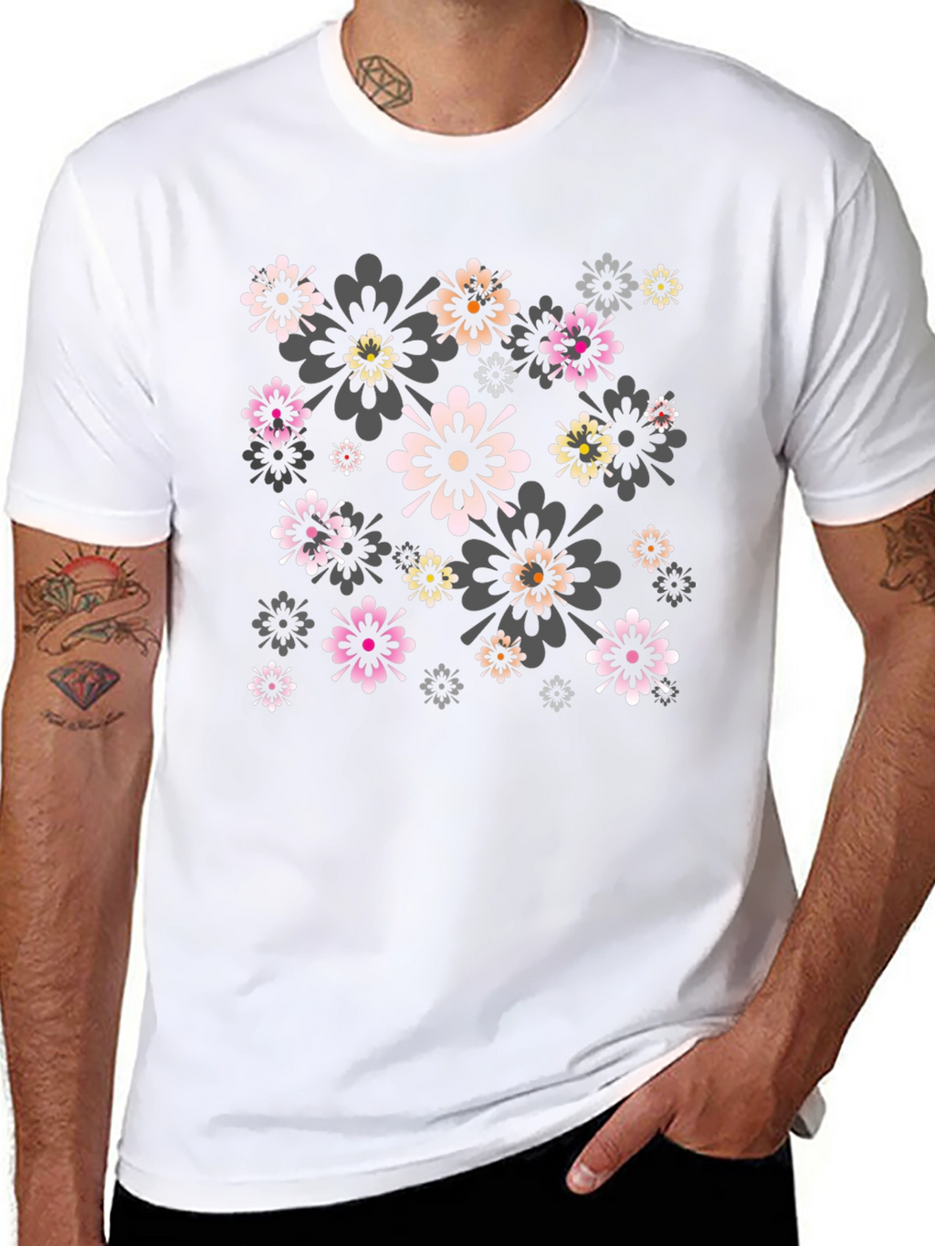 Floral Print Black Tee - Stylish Comfort