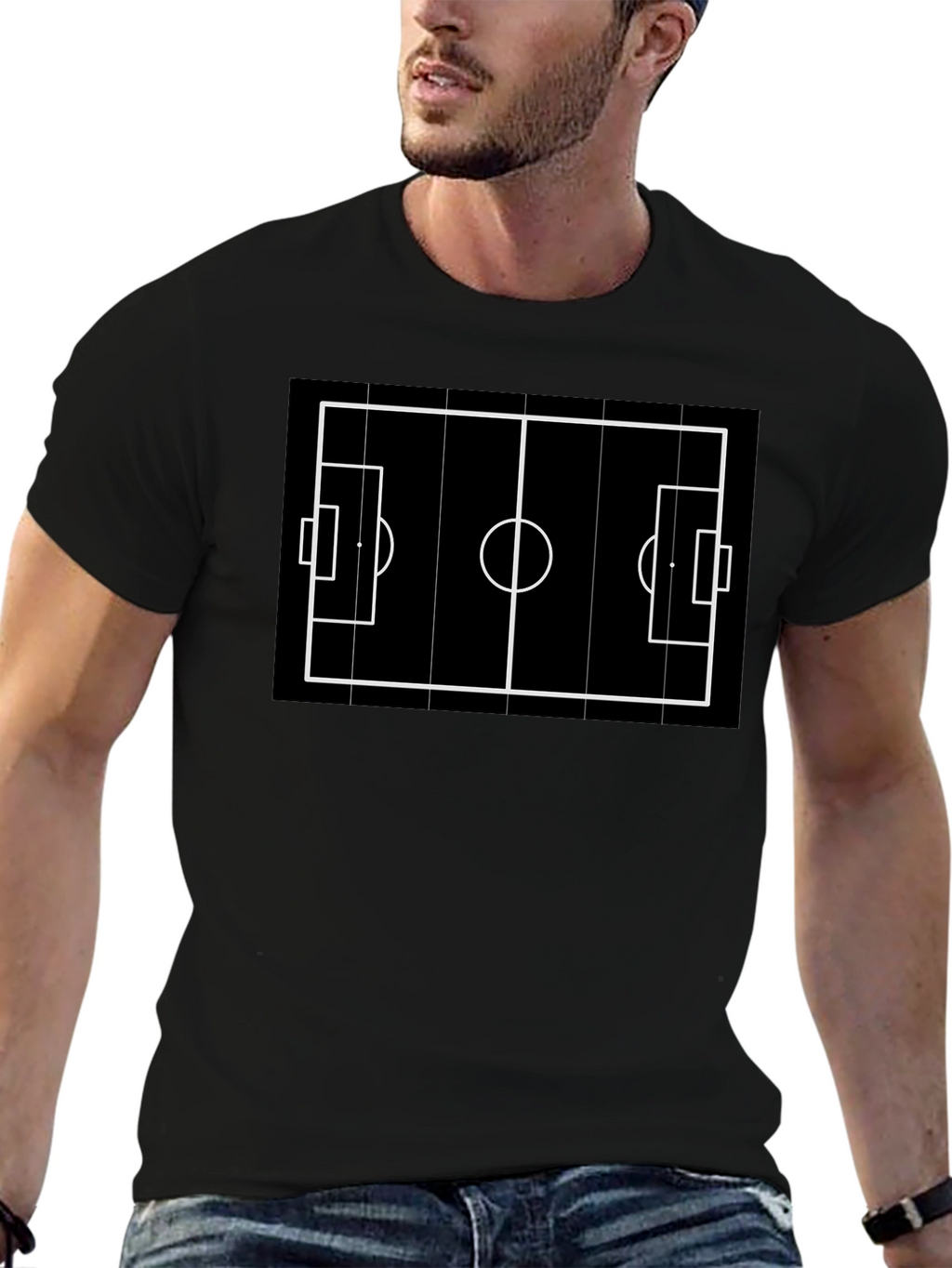 Soccer Field Graphic Tee - Black Cotton Blend
