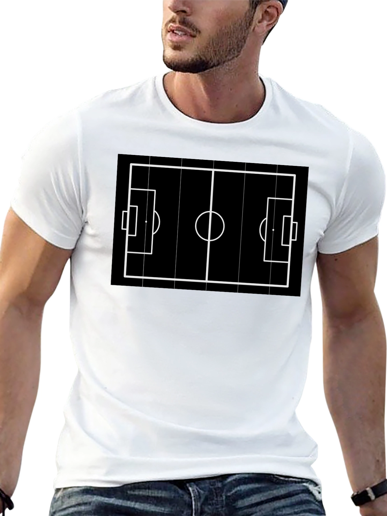 Soccer Field Graphic Tee - Black Cotton Blend