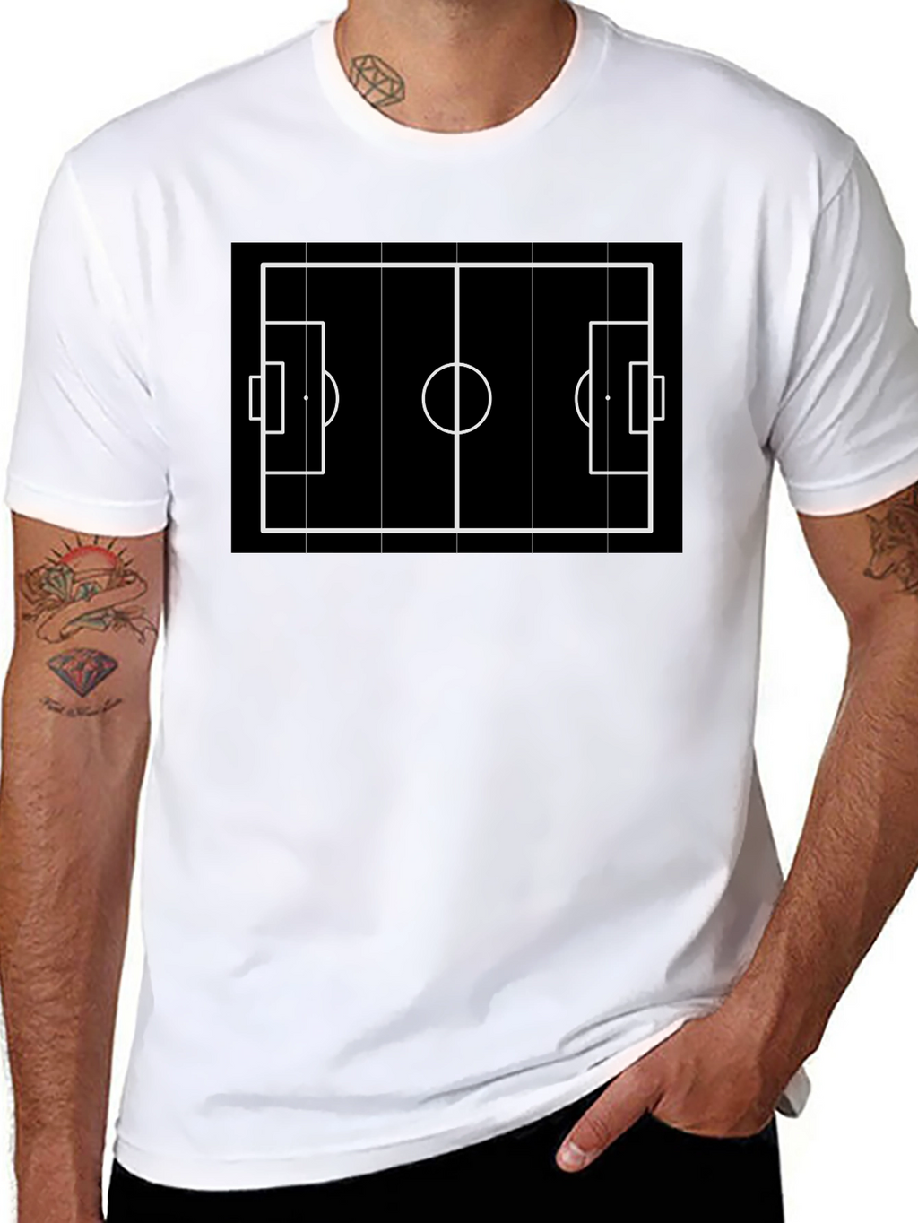 Soccer Field Graphic Tee - Black Cotton Blend