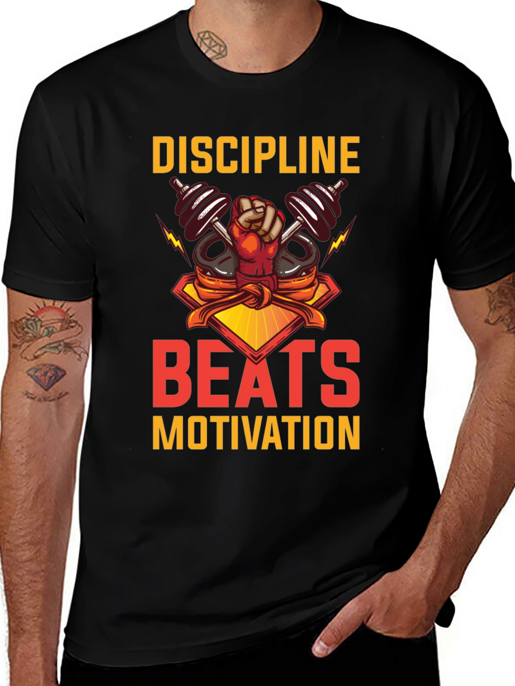 Discipline Beats Motivation Black T-Shirt