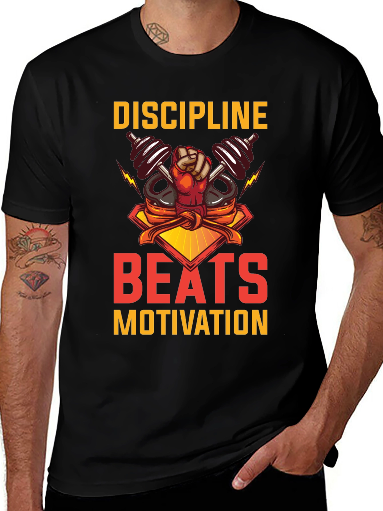 Discipline Beats Motivation Black T-Shirt