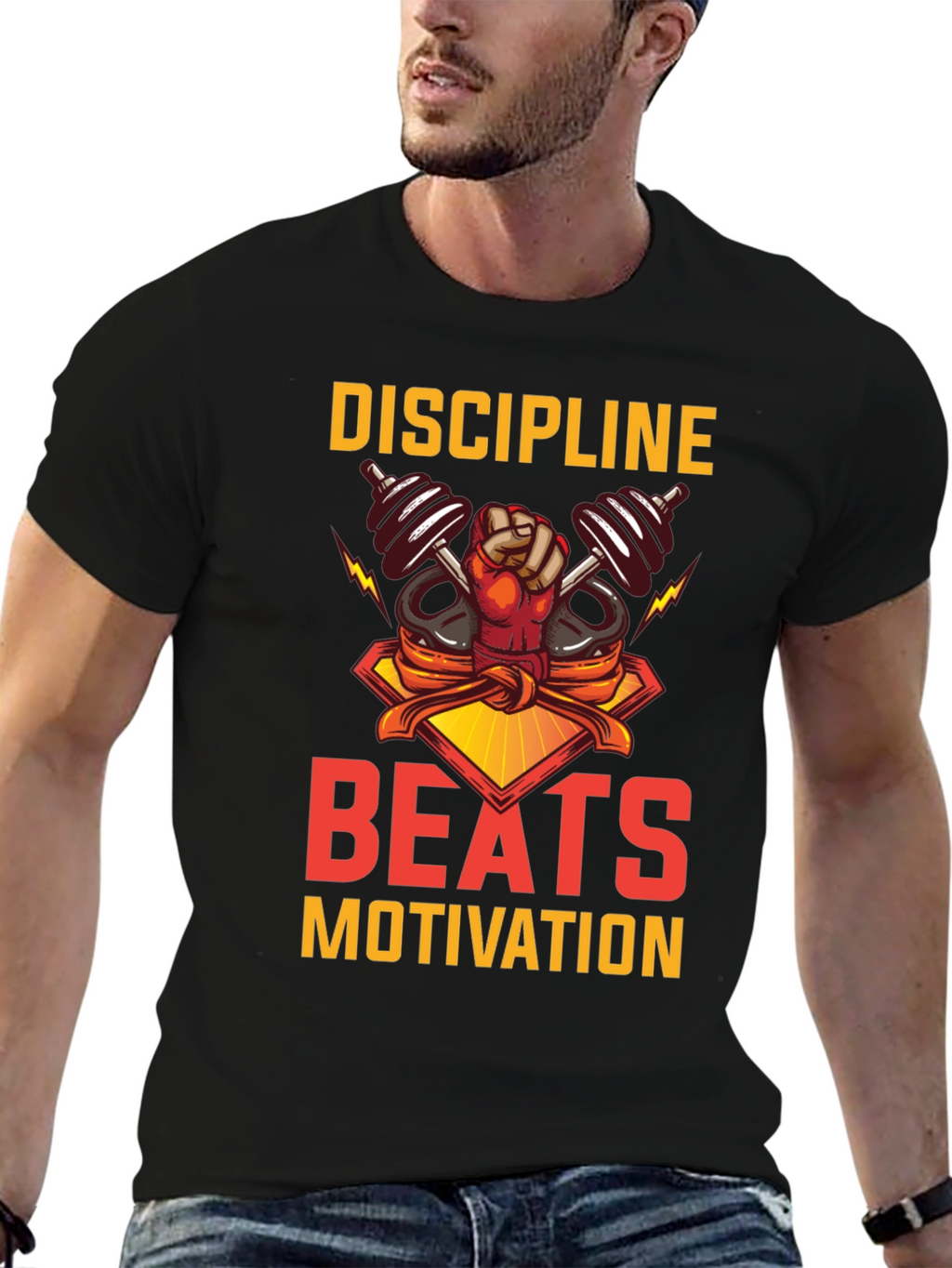 Discipline Beats Motivation Black T-Shirt