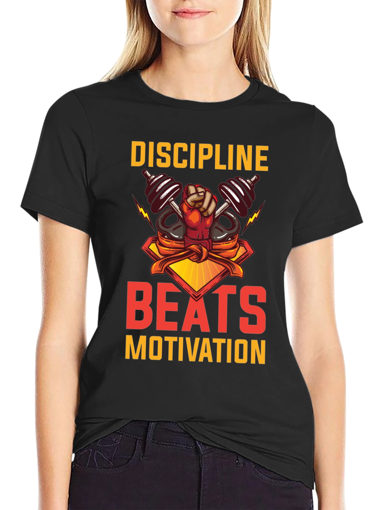 Discipline Beats Motivation Black T-Shirt