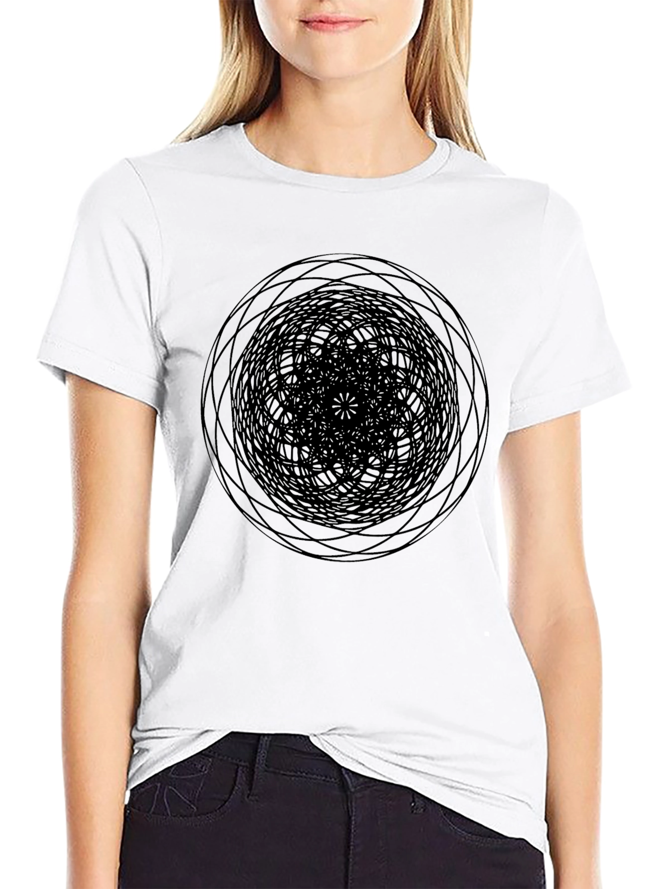 Abstract Geometric Circle Design Black T-Shirt