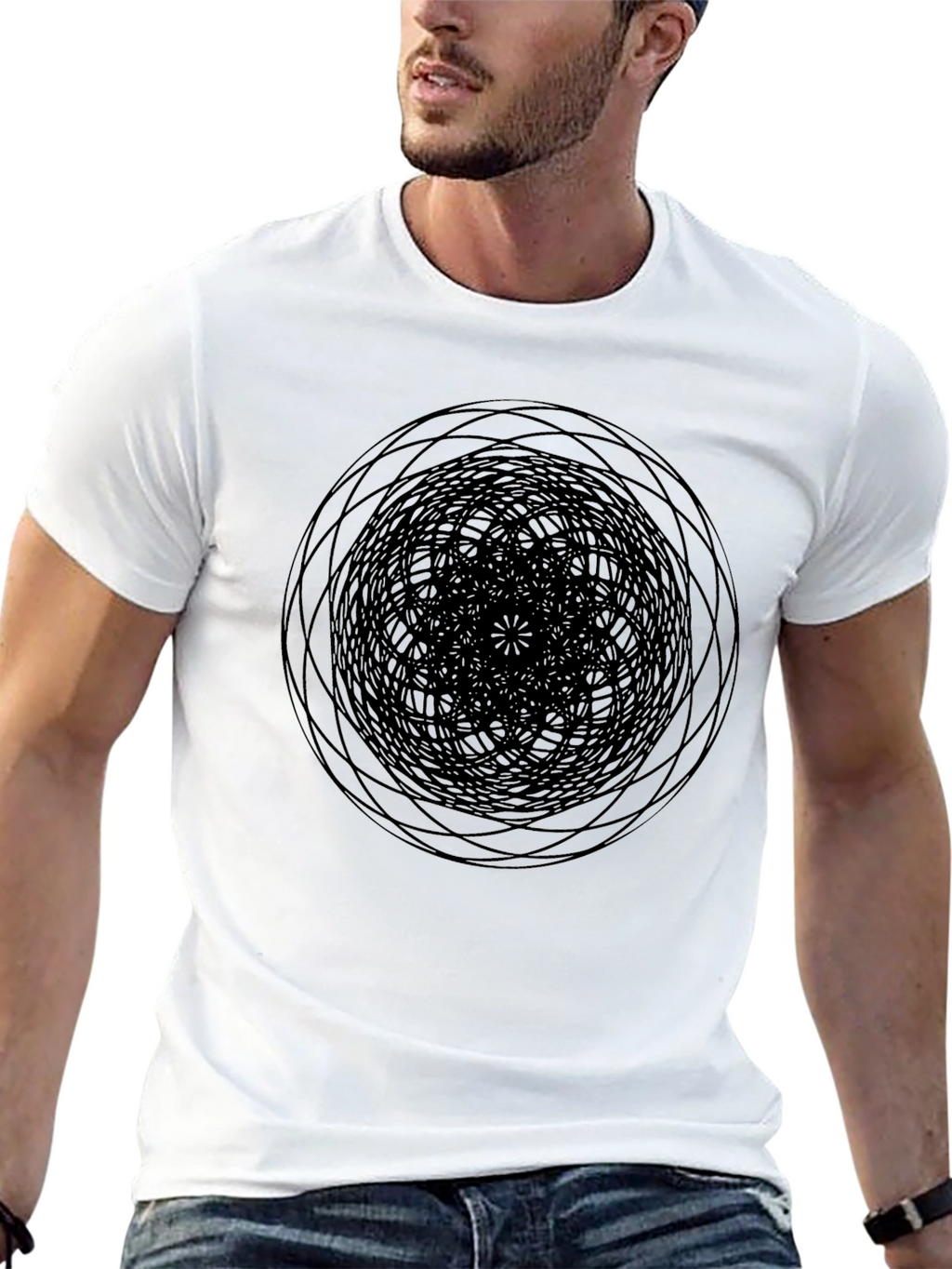 Abstract Geometric Circle Design Black T-Shirt