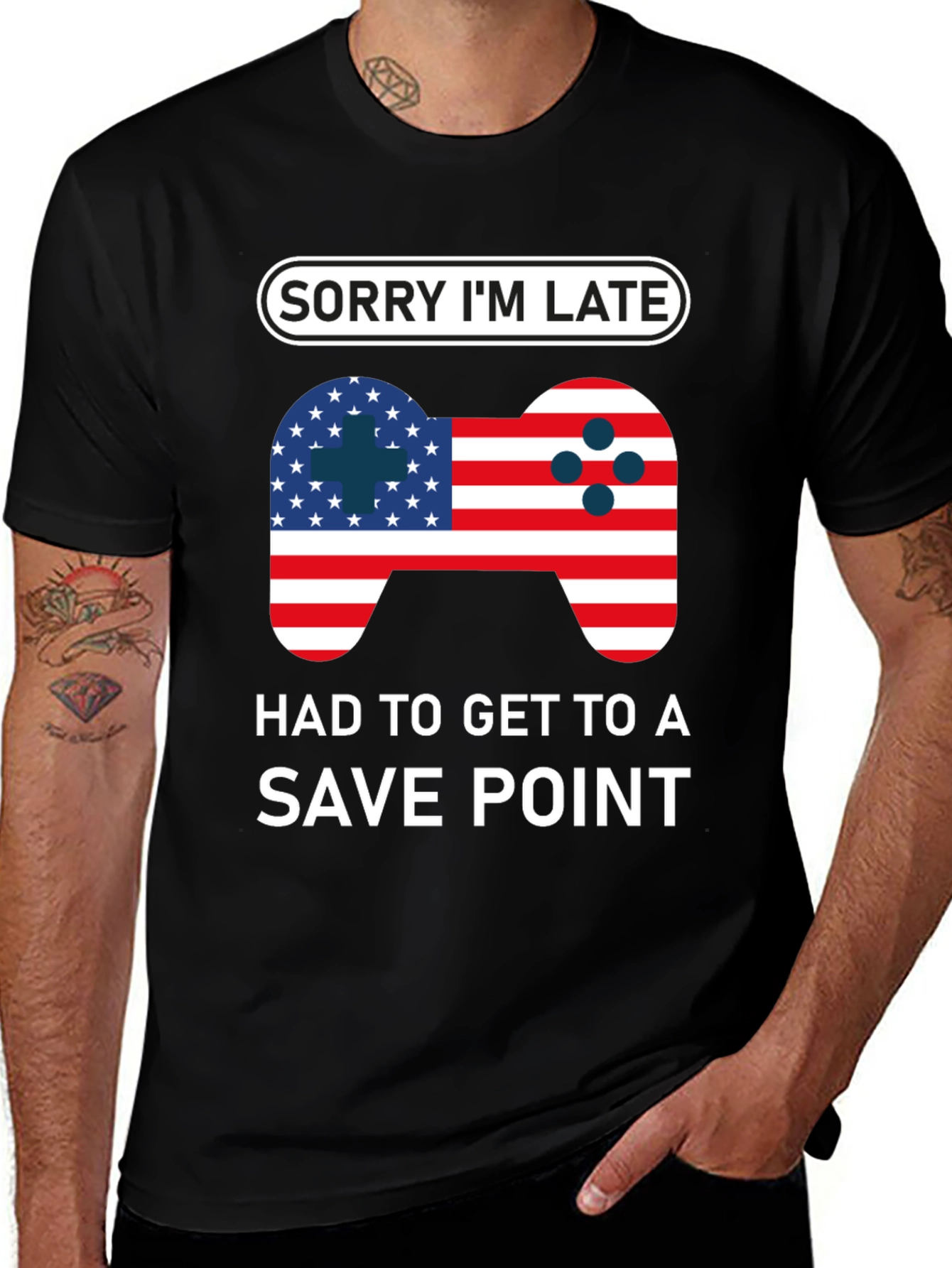 Gamer Humor T-Shirt - Sorry Im Late Save Point Tee