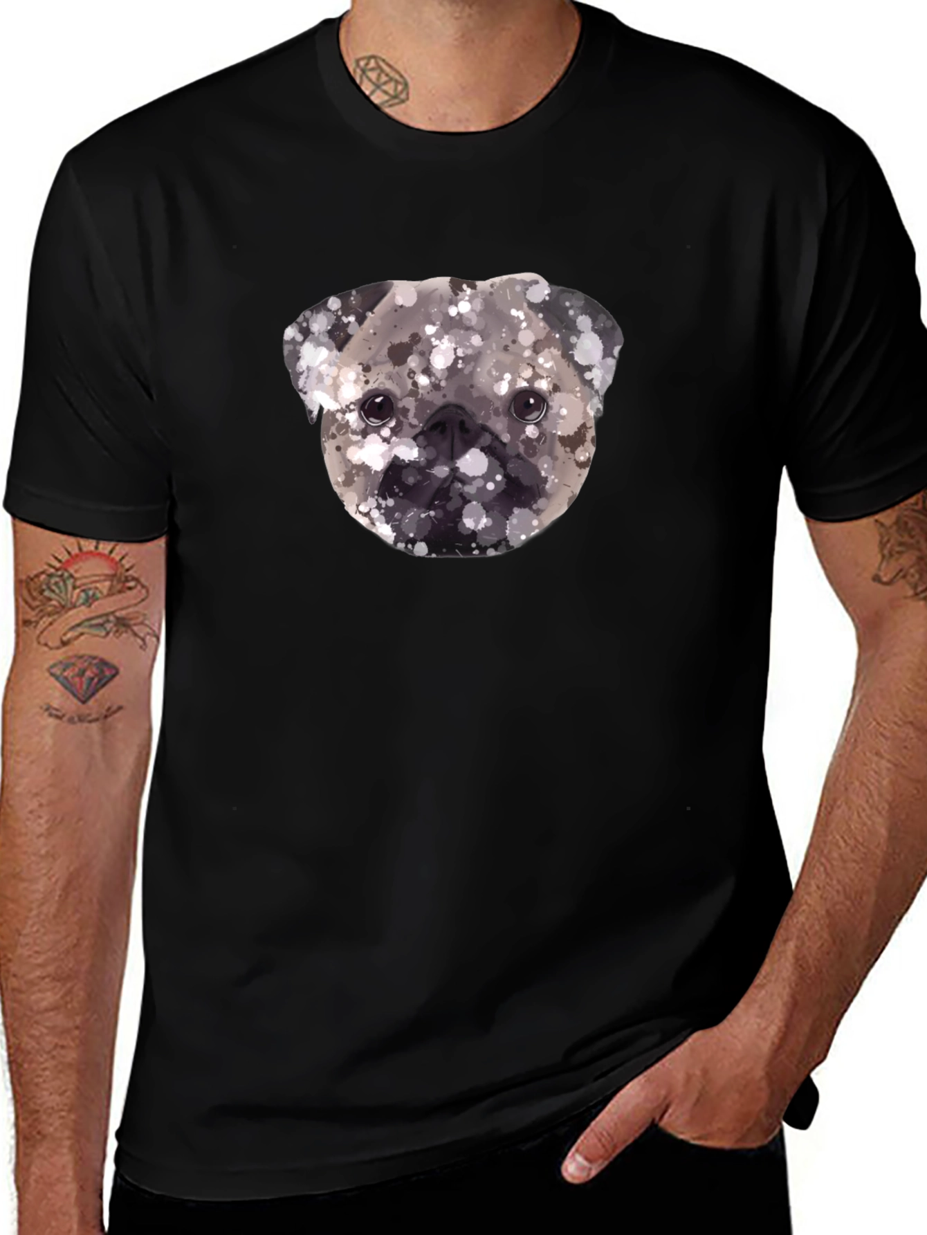 Pug Head Graphic Print Tee
