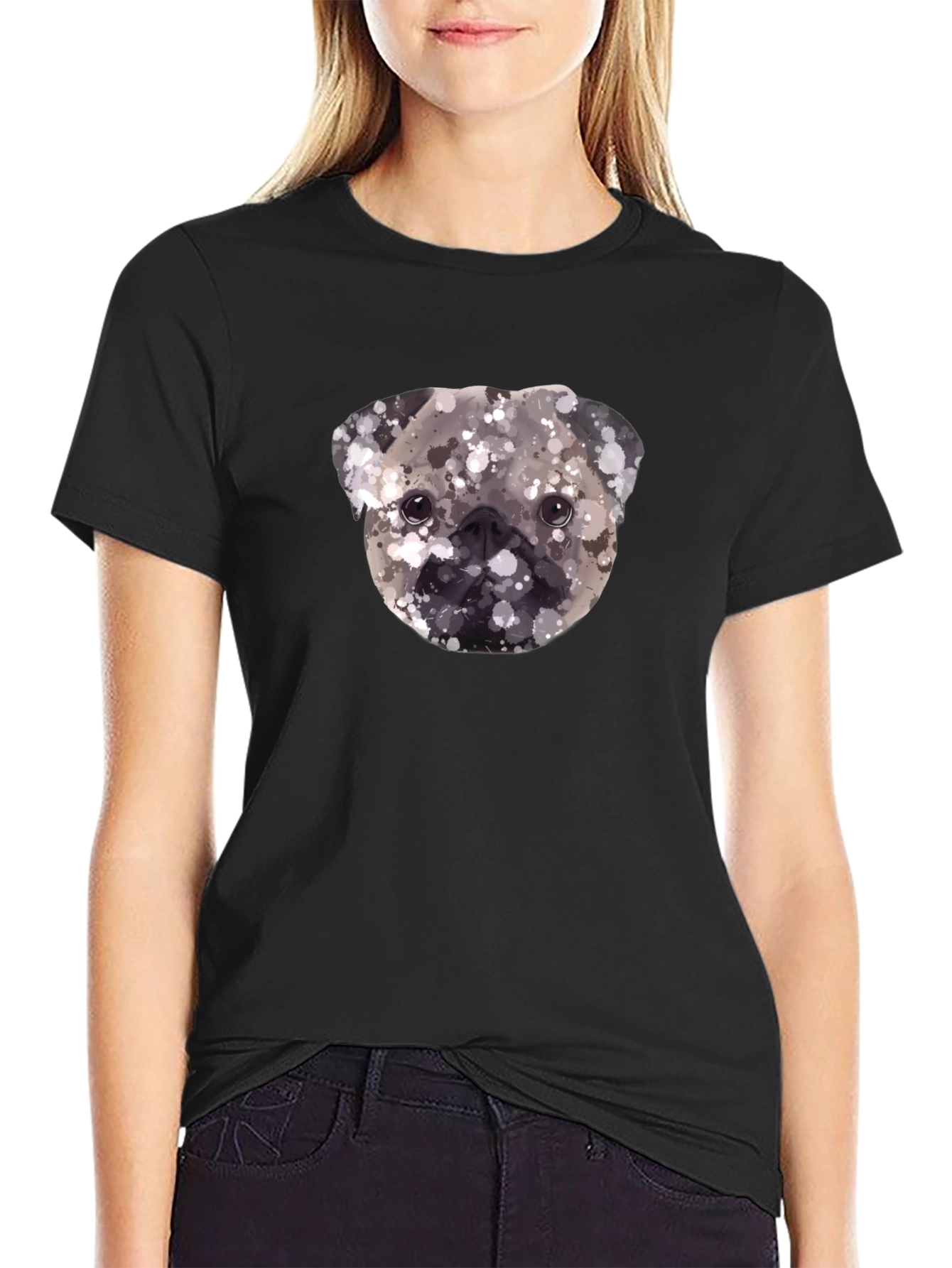 Pug Head Graphic Print Tee