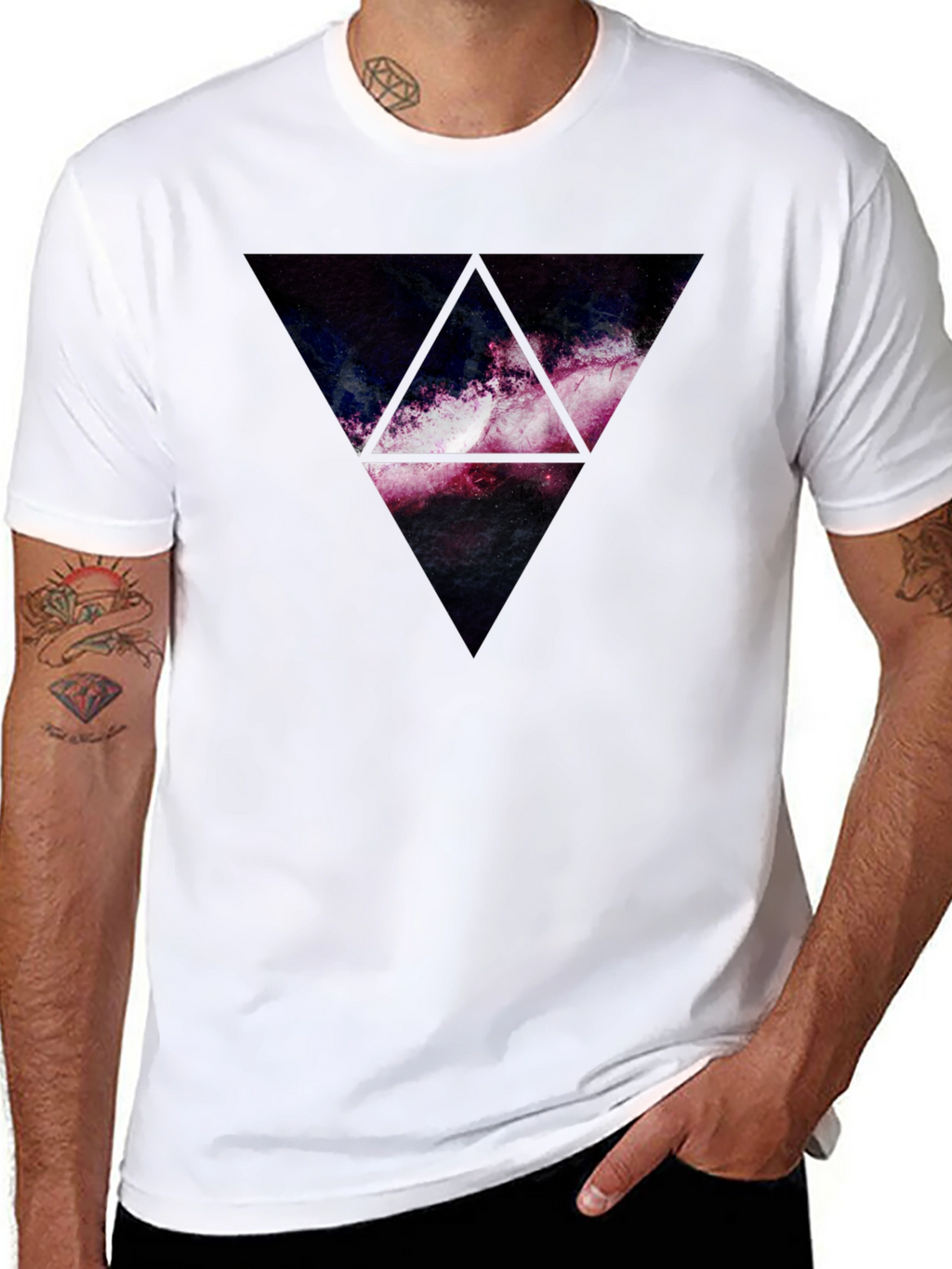 Galaxy Triangle Graphic Print T-Shirt - Black