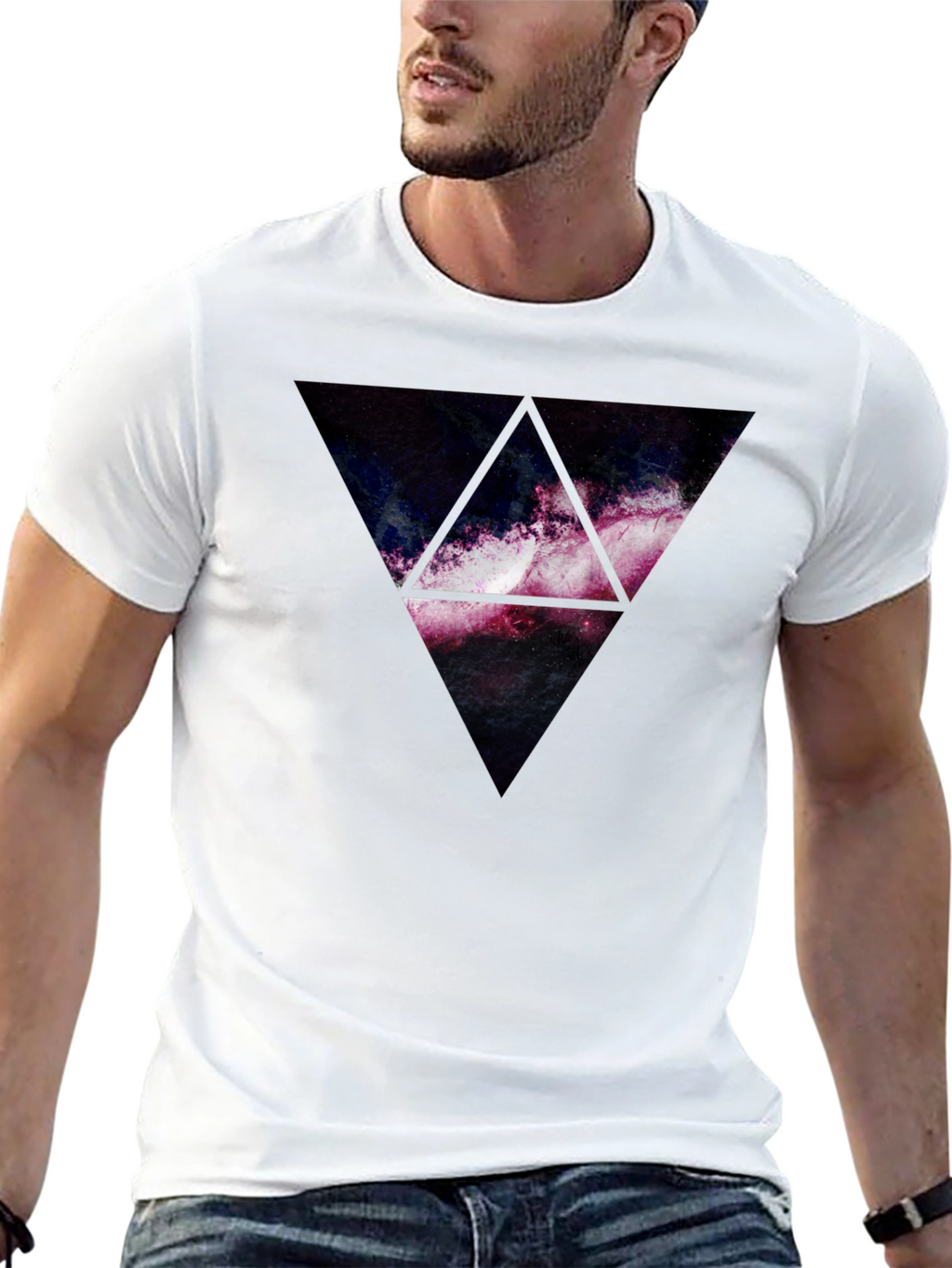 Galaxy Triangle Graphic Print T-Shirt - Black